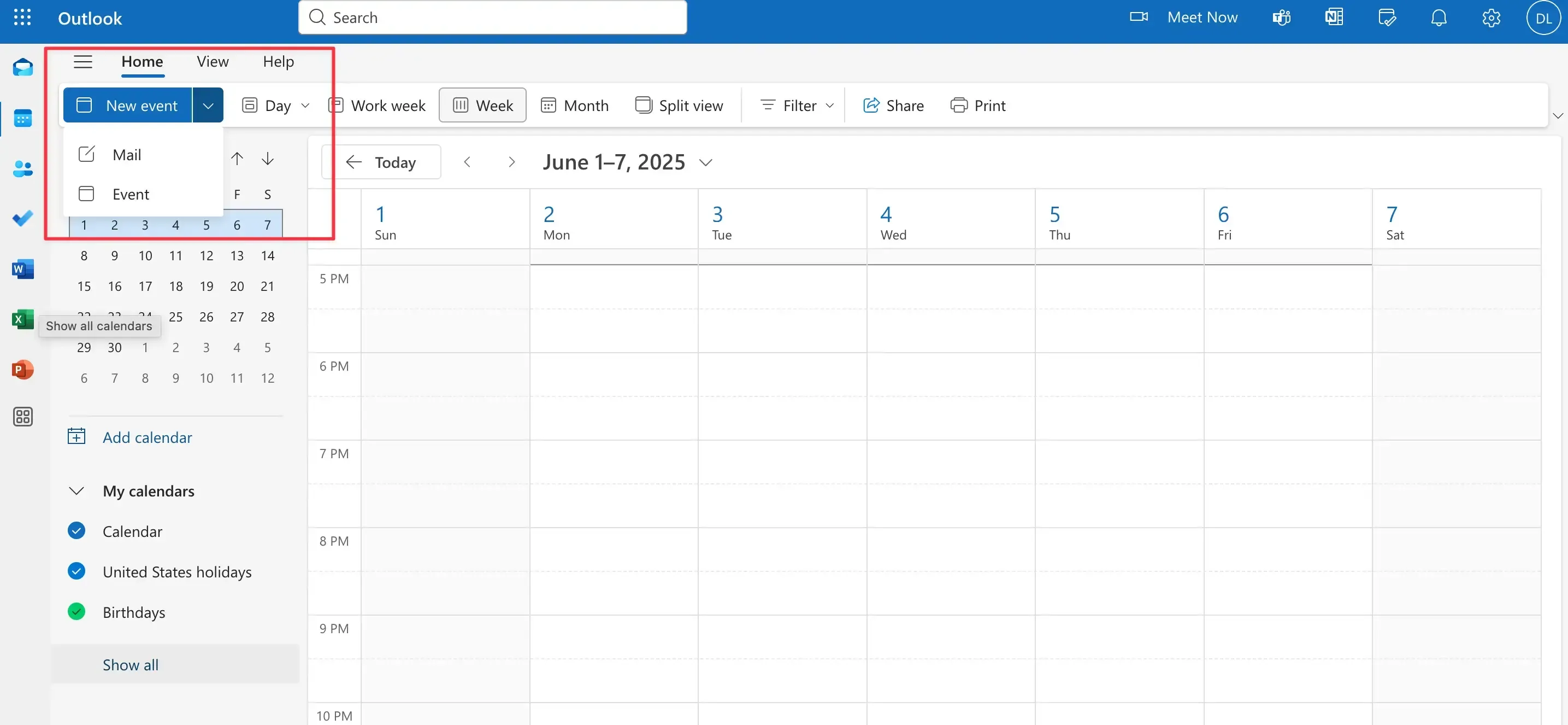 New event outlook calendar New event outlook calendar