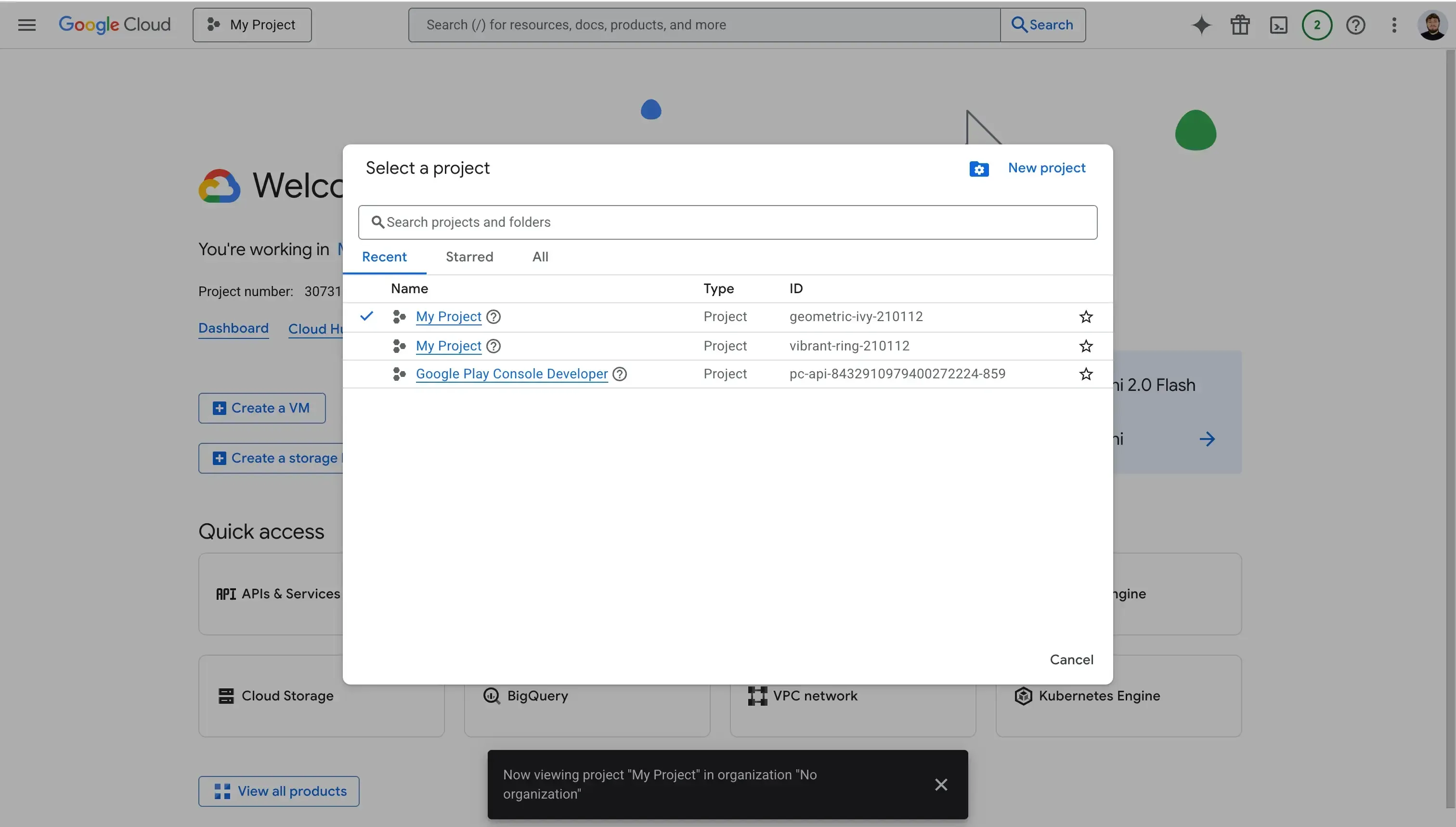 Google Cloud - Select Project