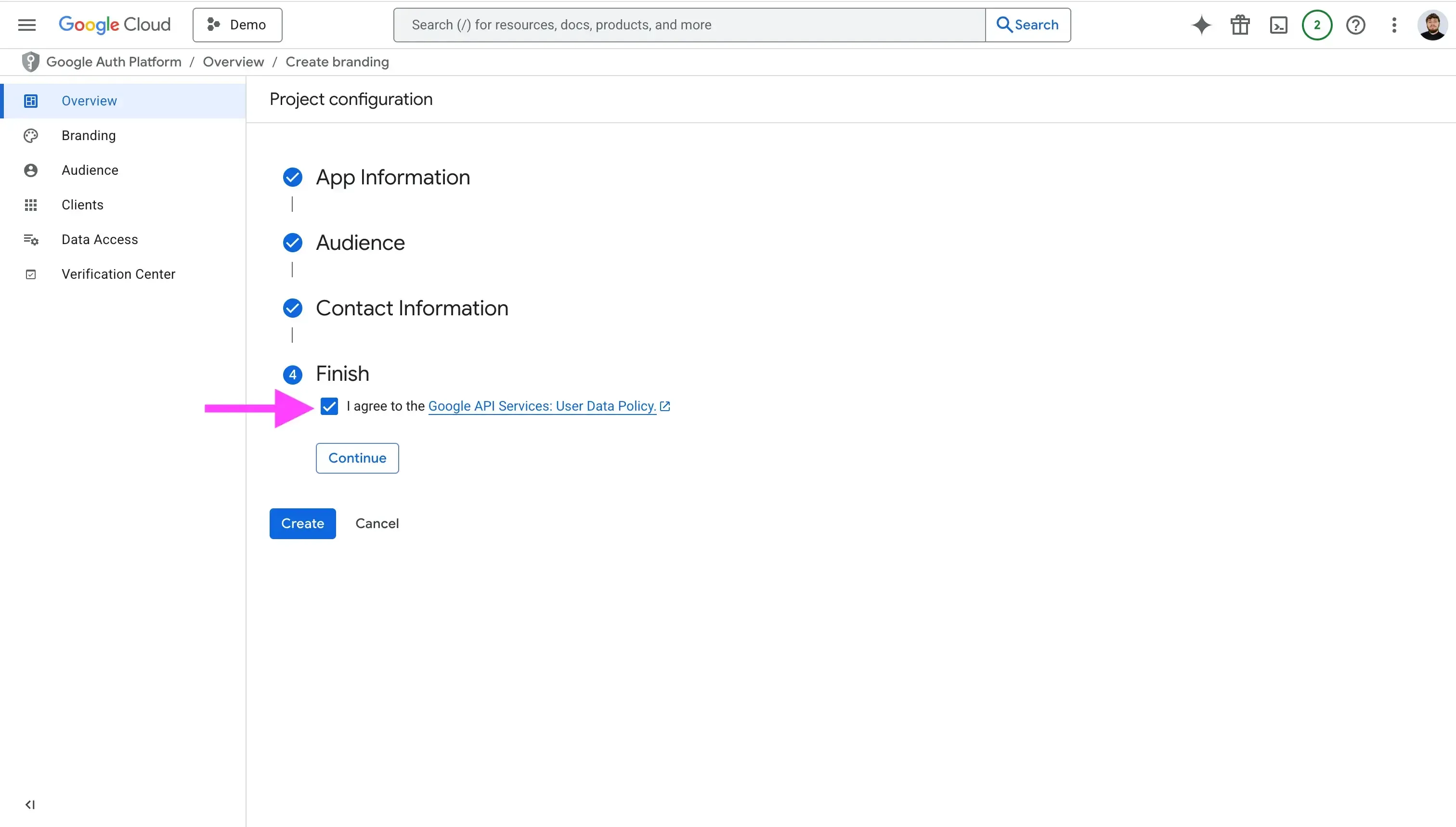 Check the Agree to the Google API Services