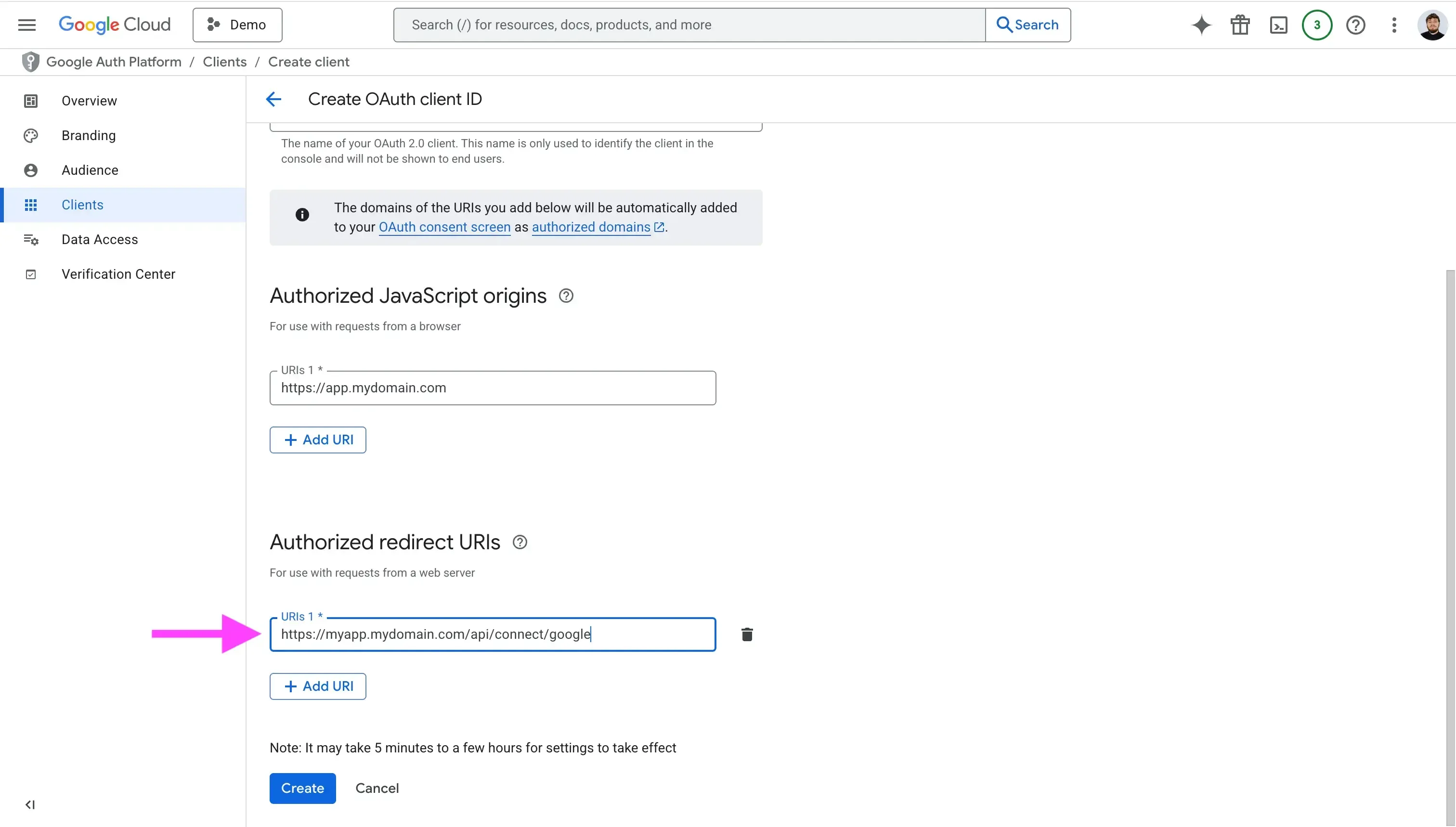 Google Cloud - Setup Redirect URL