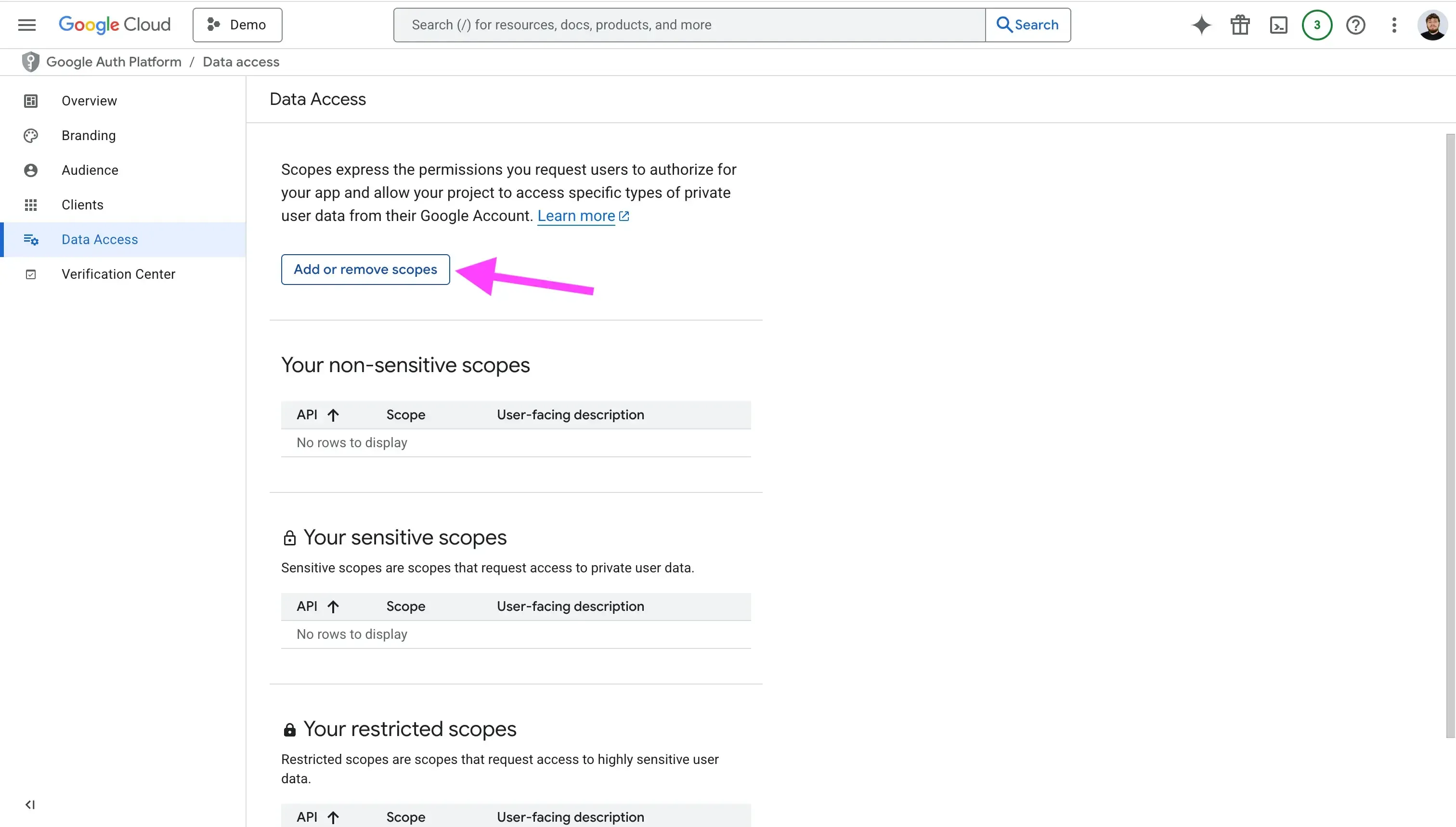Add Or Remove Scopes Button