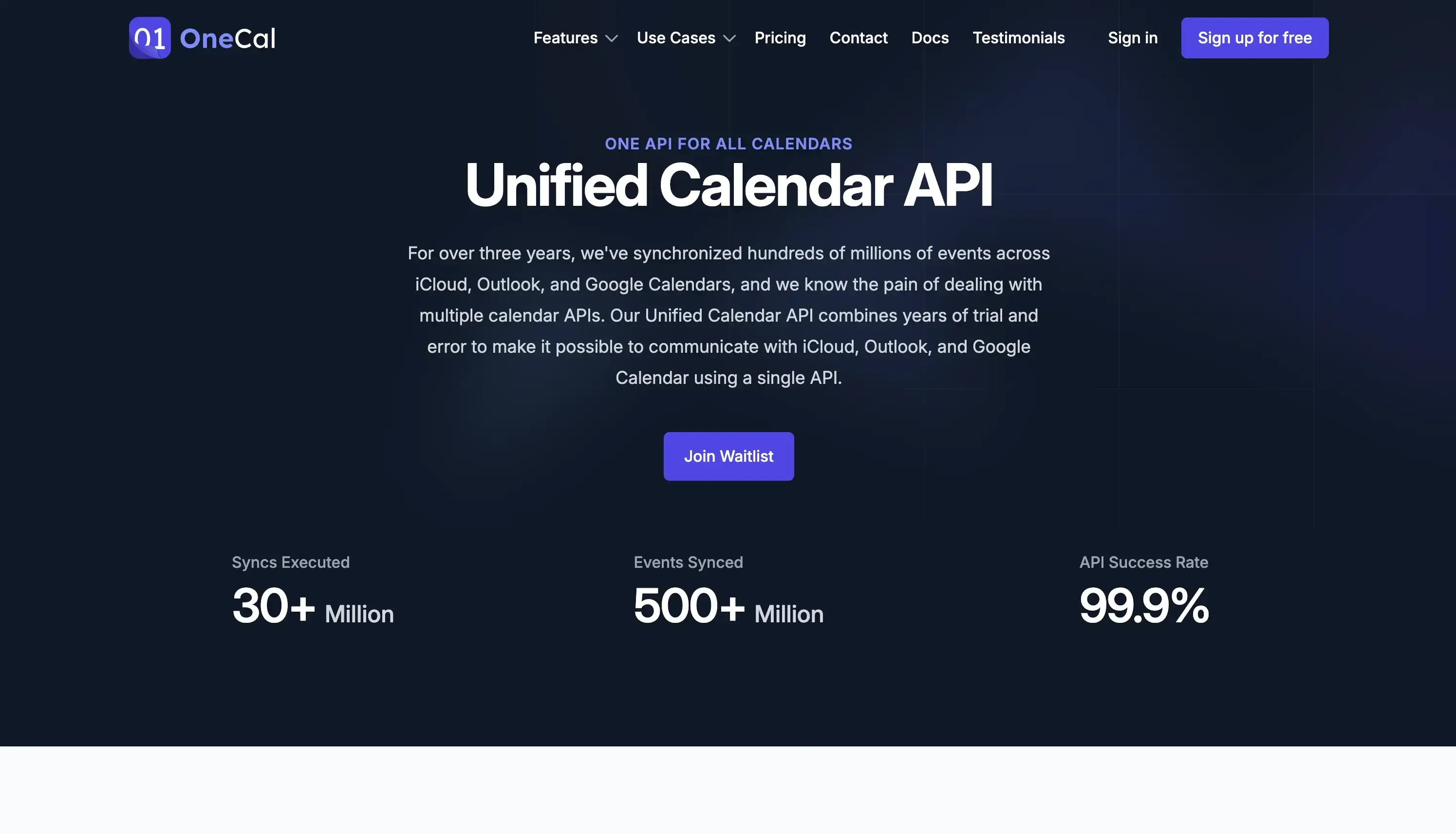 OneCal Unified Calendar API Landing Page OneCal Unified Calendar API Landing Page