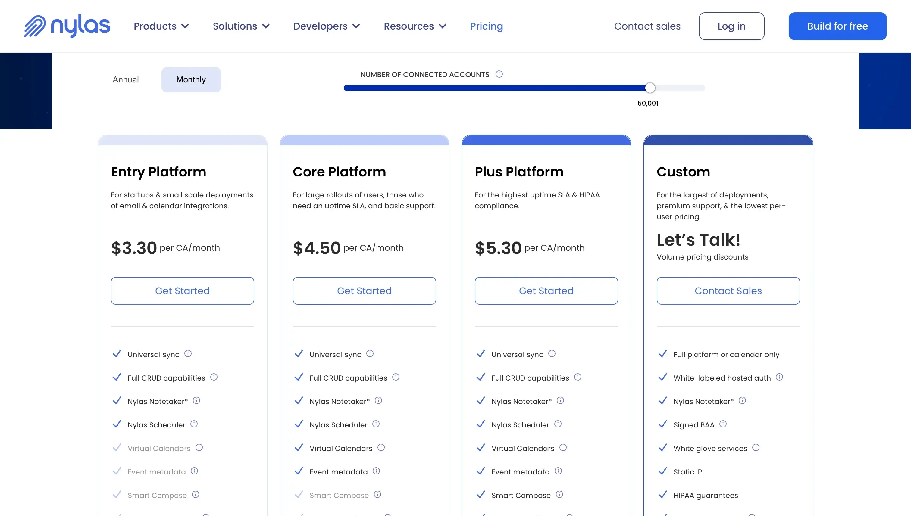 Nylas Pricing Page
