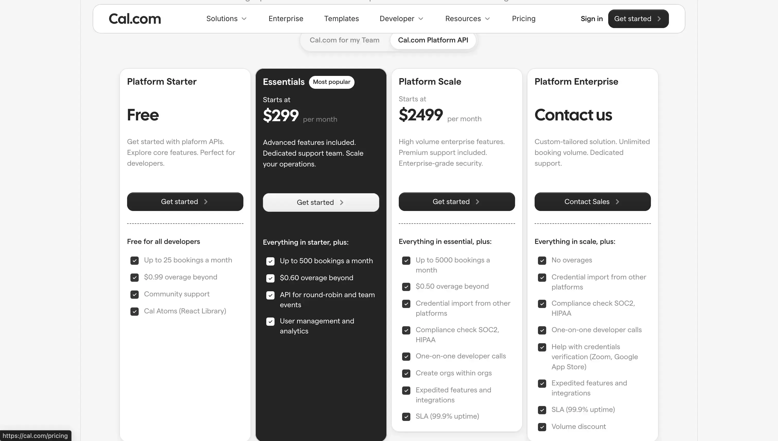 Cal.com Pricing Page