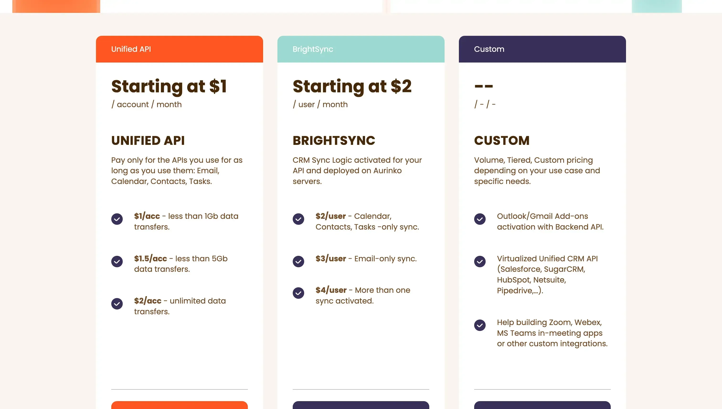 Aurinko Pricing Page