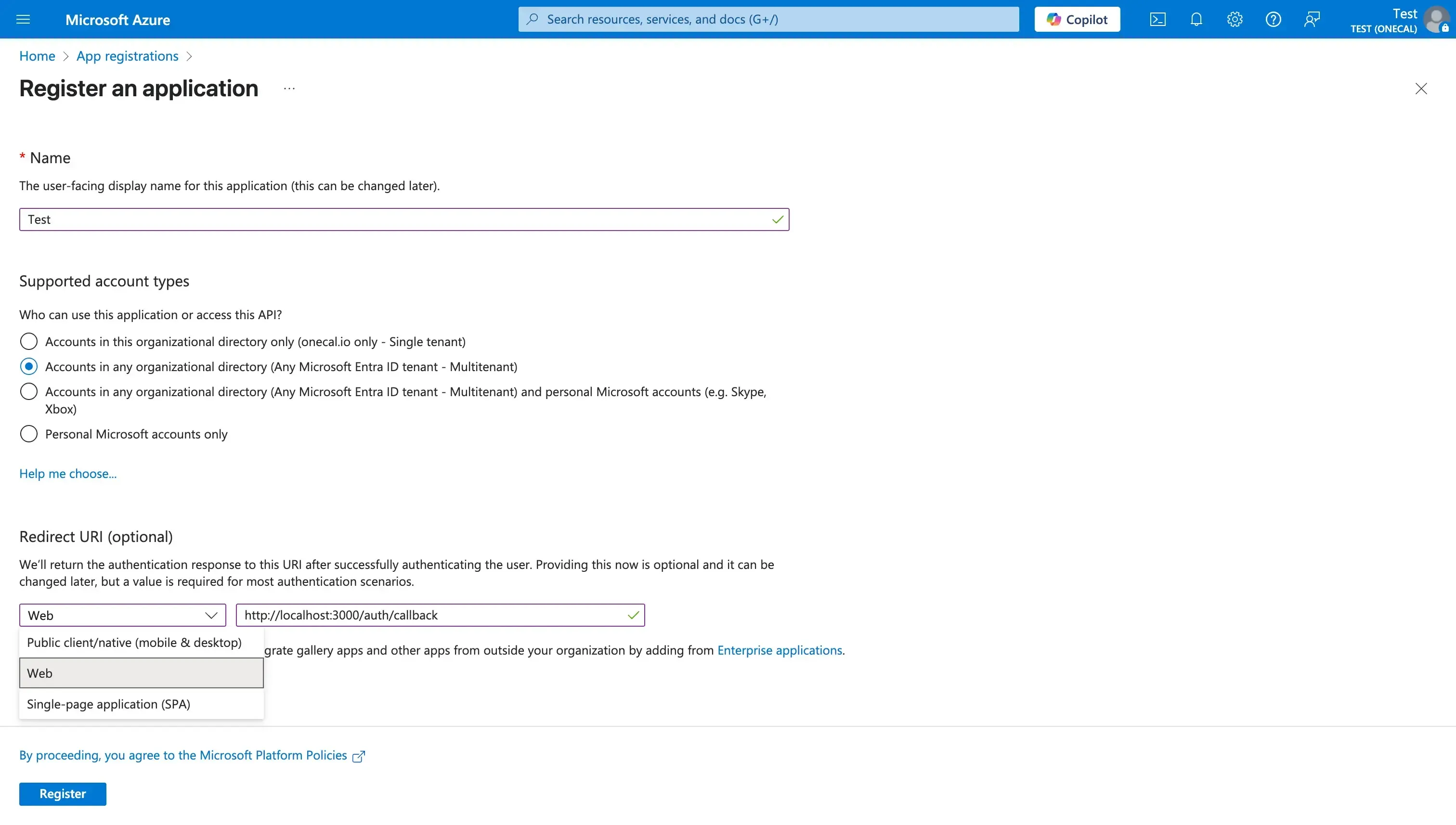 Azure Active Directory - Register the application