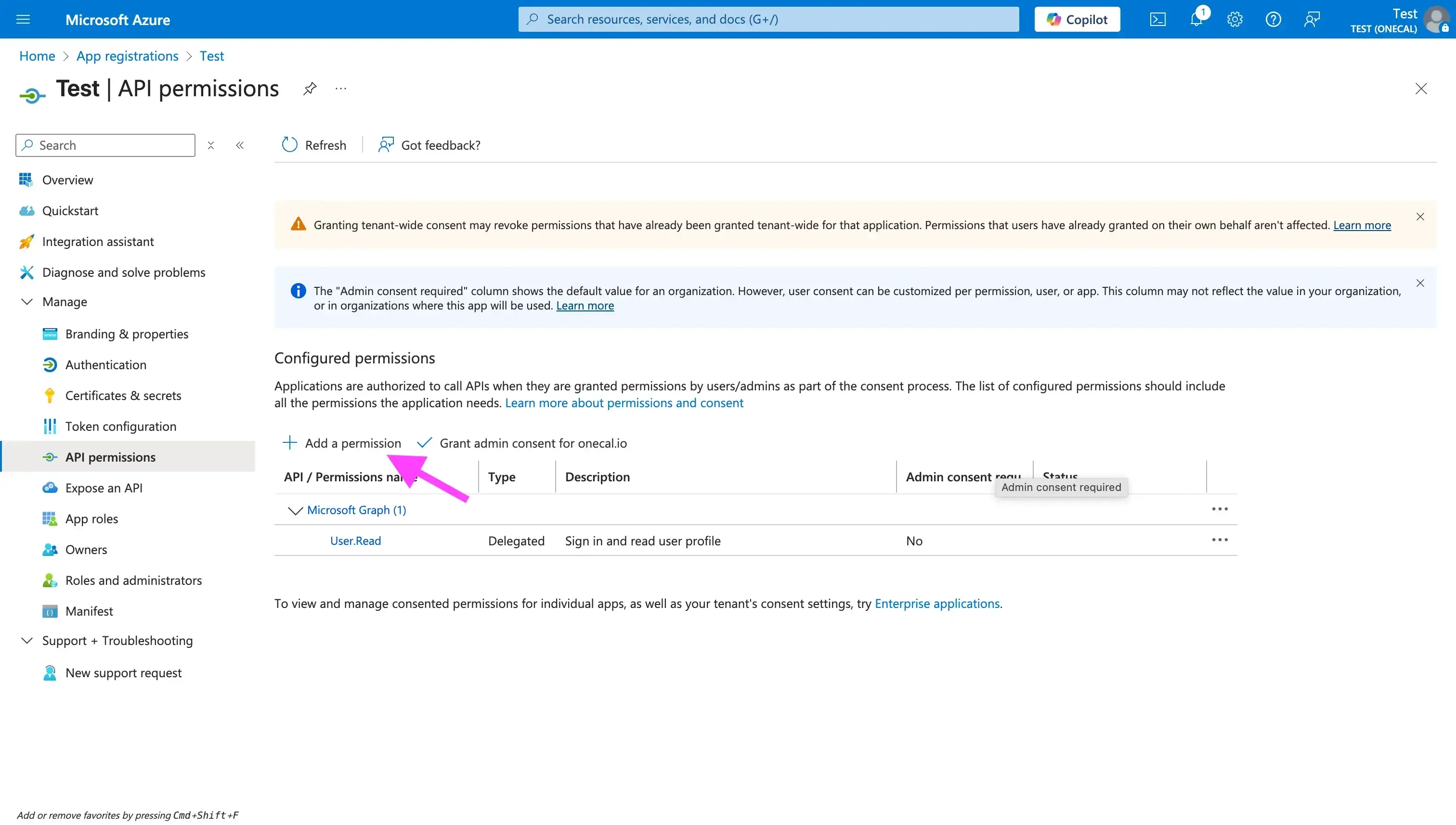 Click _Add a permission_ button