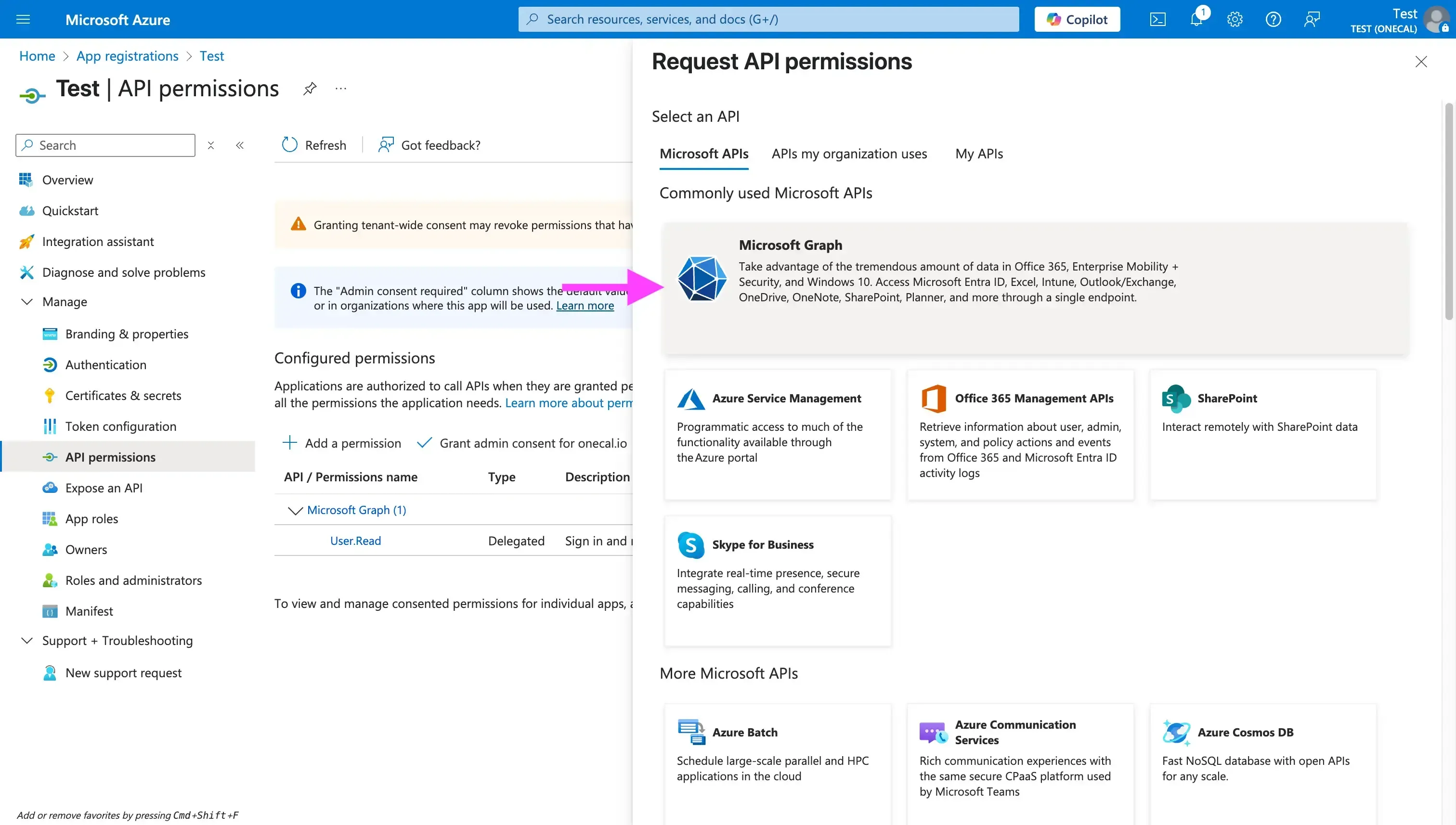 Click the _Microsoft Graph_ card