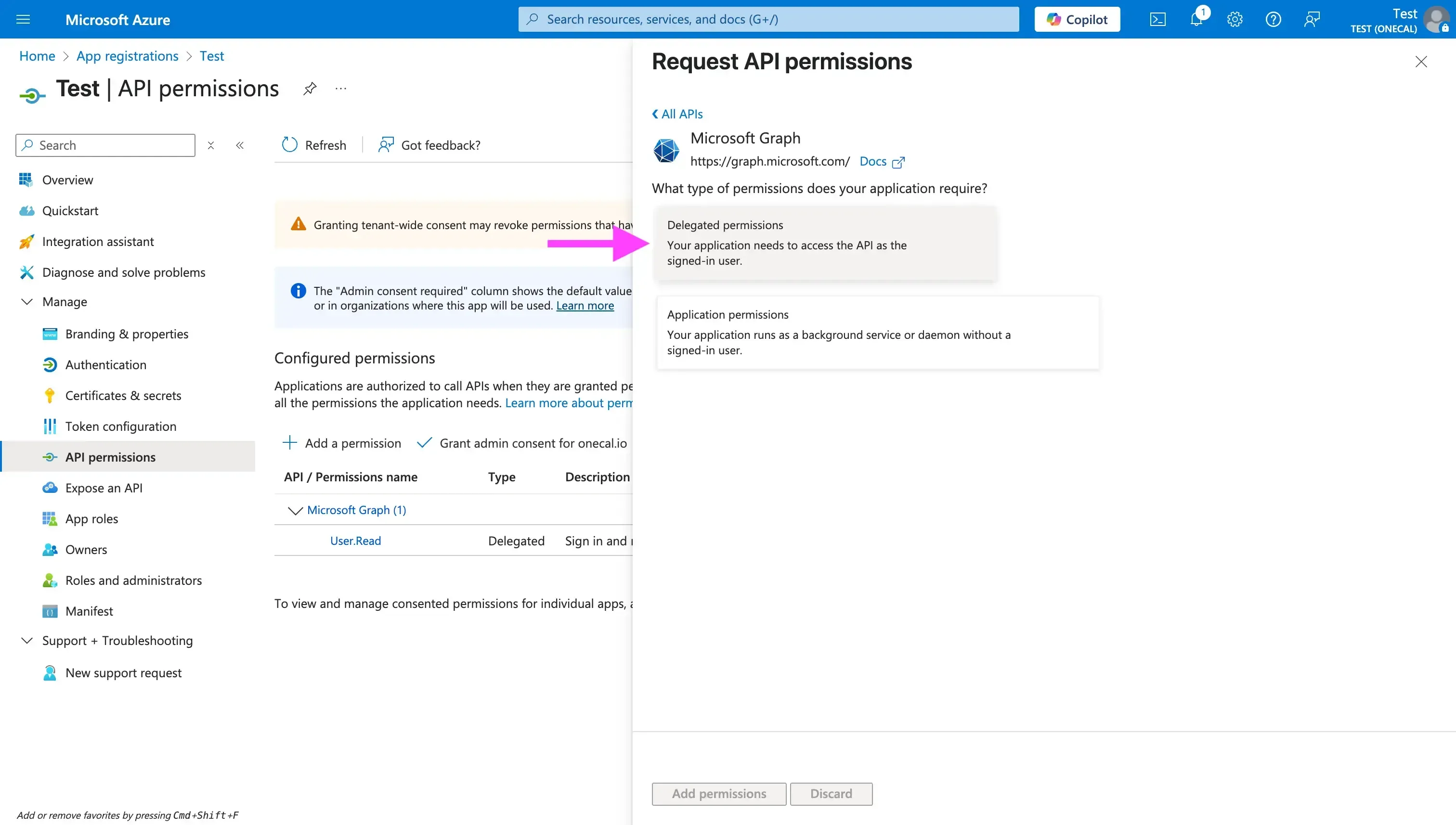 Click _Delegated Permissions_