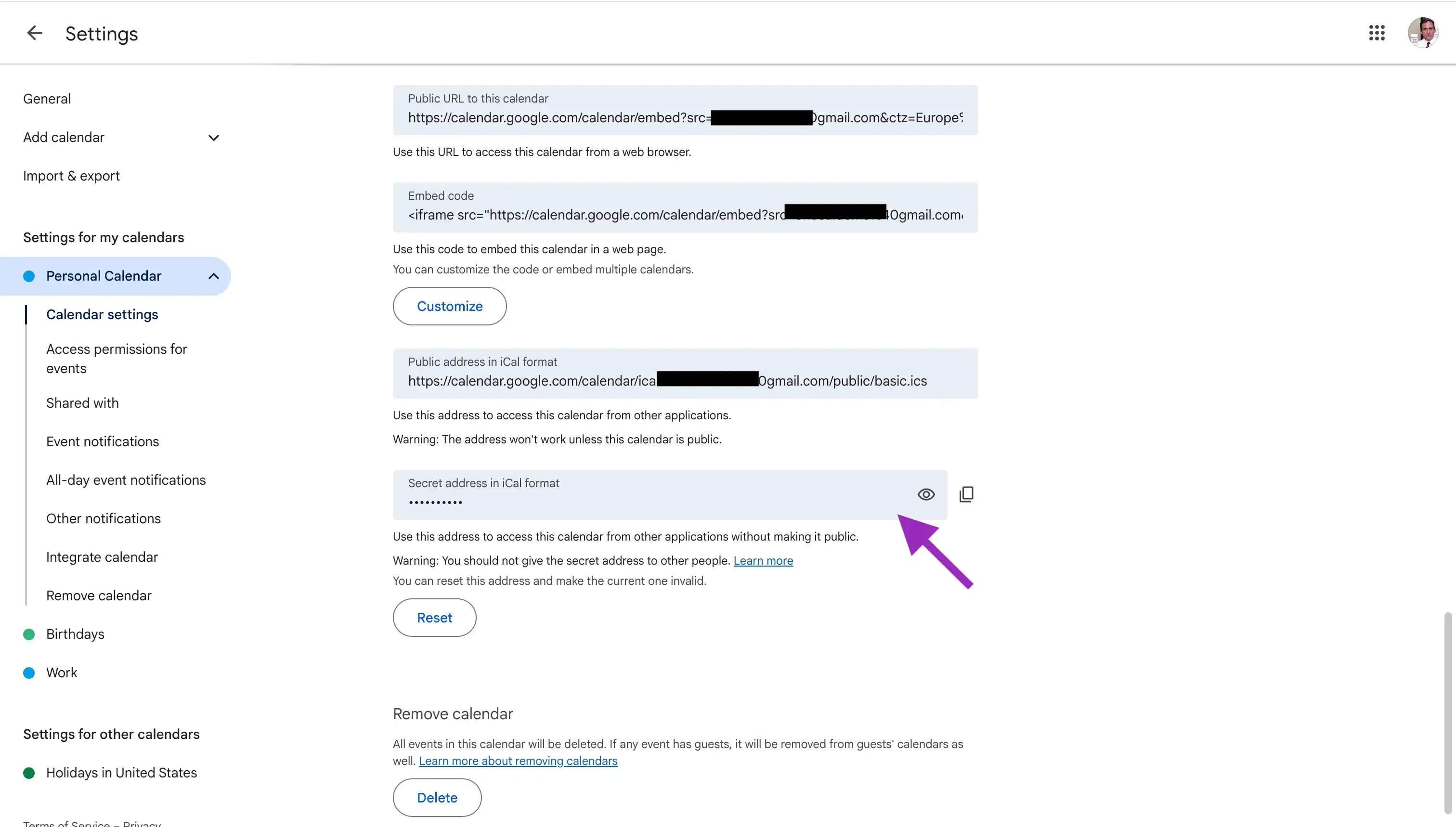 Google Calendar - Secret address in iCal format Google Calendar - Secret address in iCal format