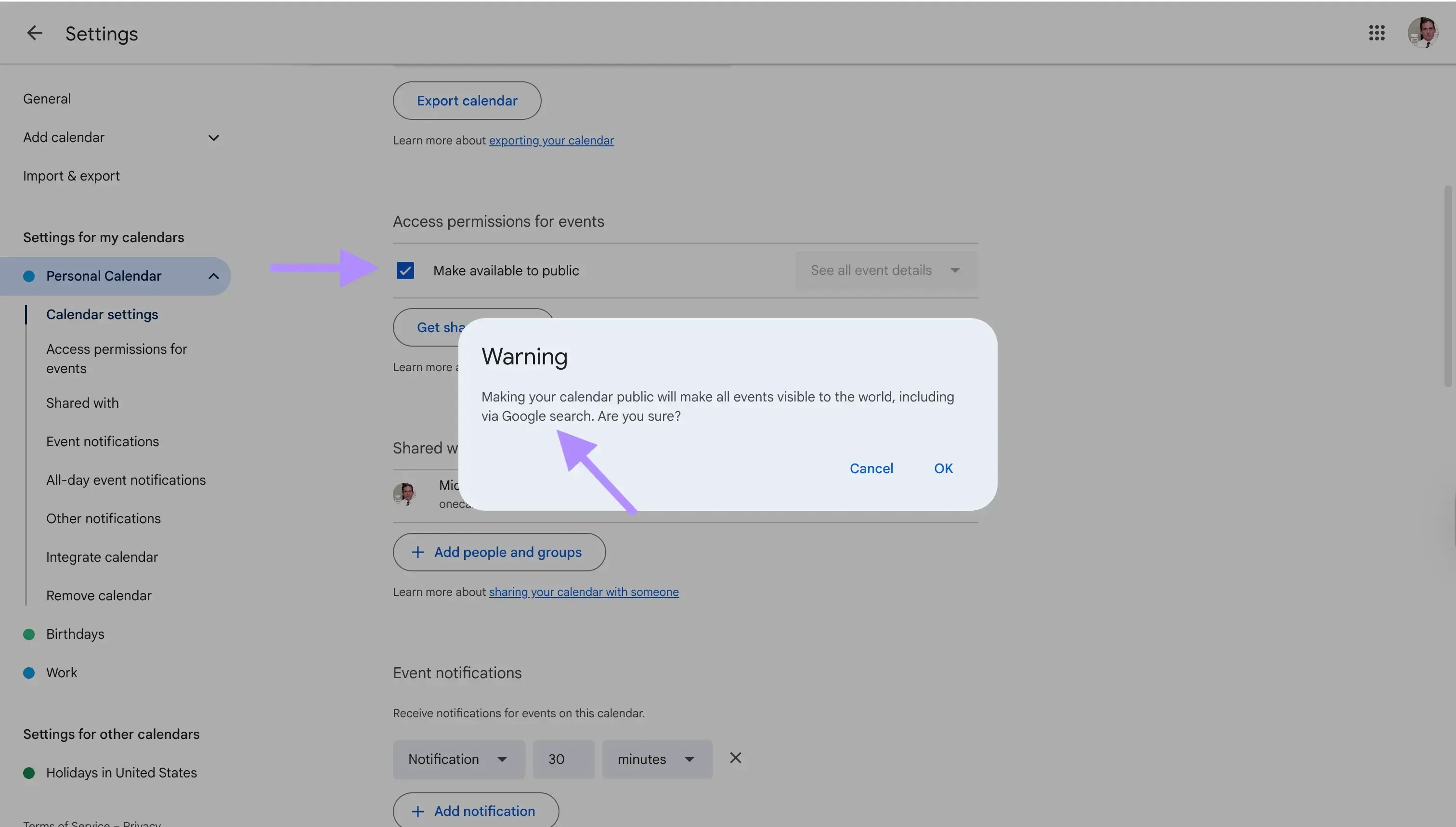 Google Calendar - Make the calendar public Google Calendar - Make the calendar public