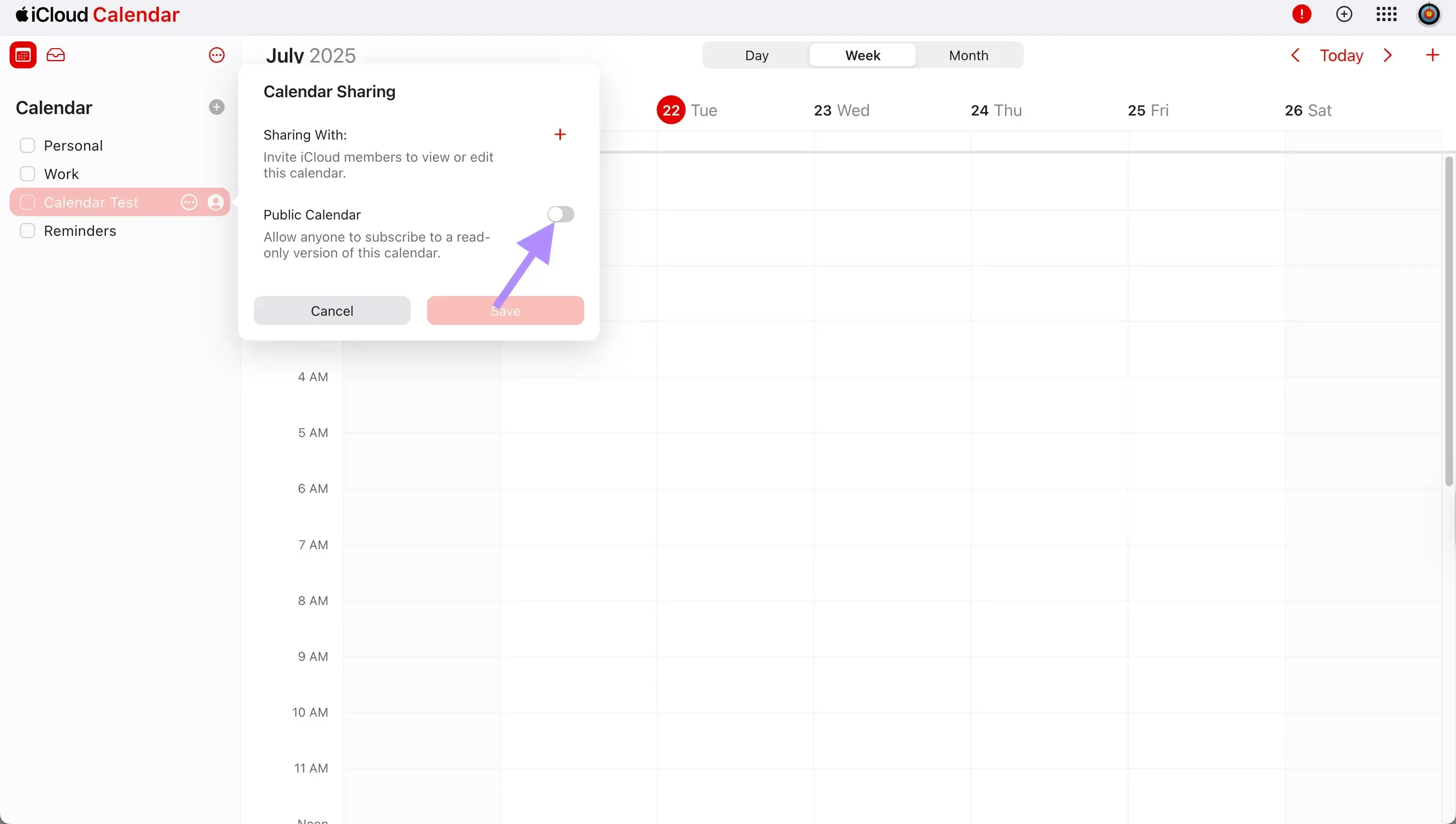 iCloud Calendar - Toggle the Public Calendar switch iCloud Calendar - Toggle the Public Calendar switch