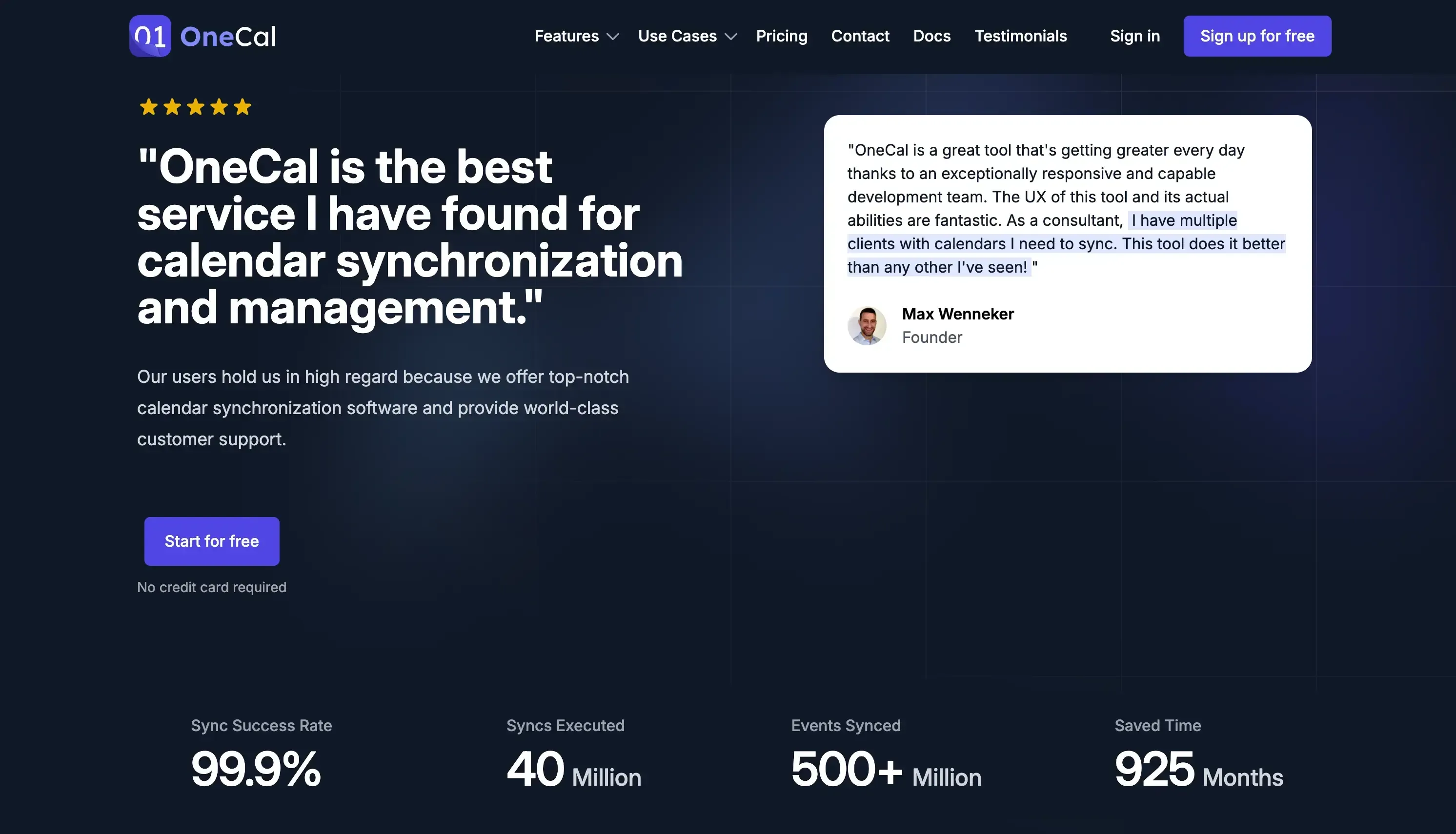 OneCal testimonials page