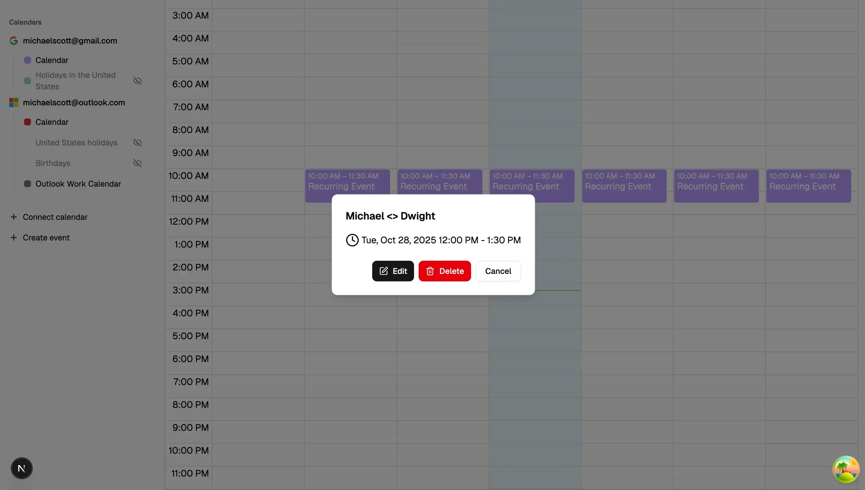 Calendar App - Edit or Delete Event UI