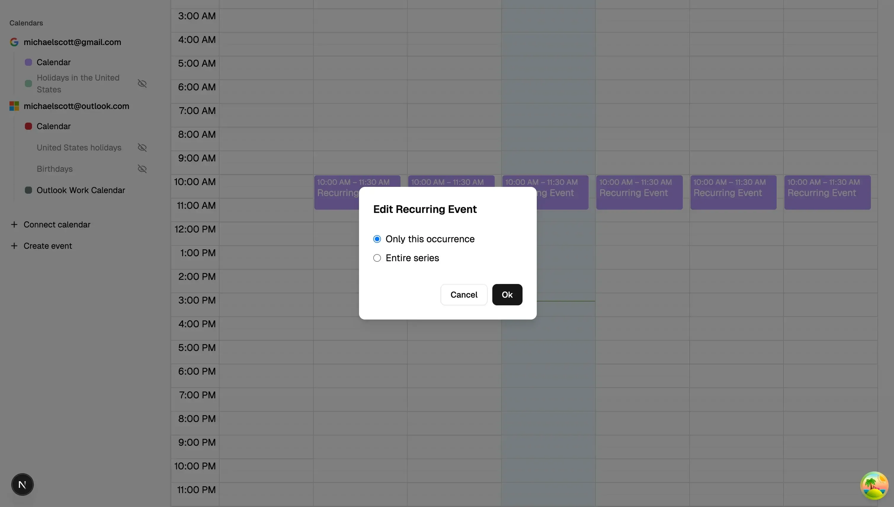 Calendar App - Edit Recurring Event Popup