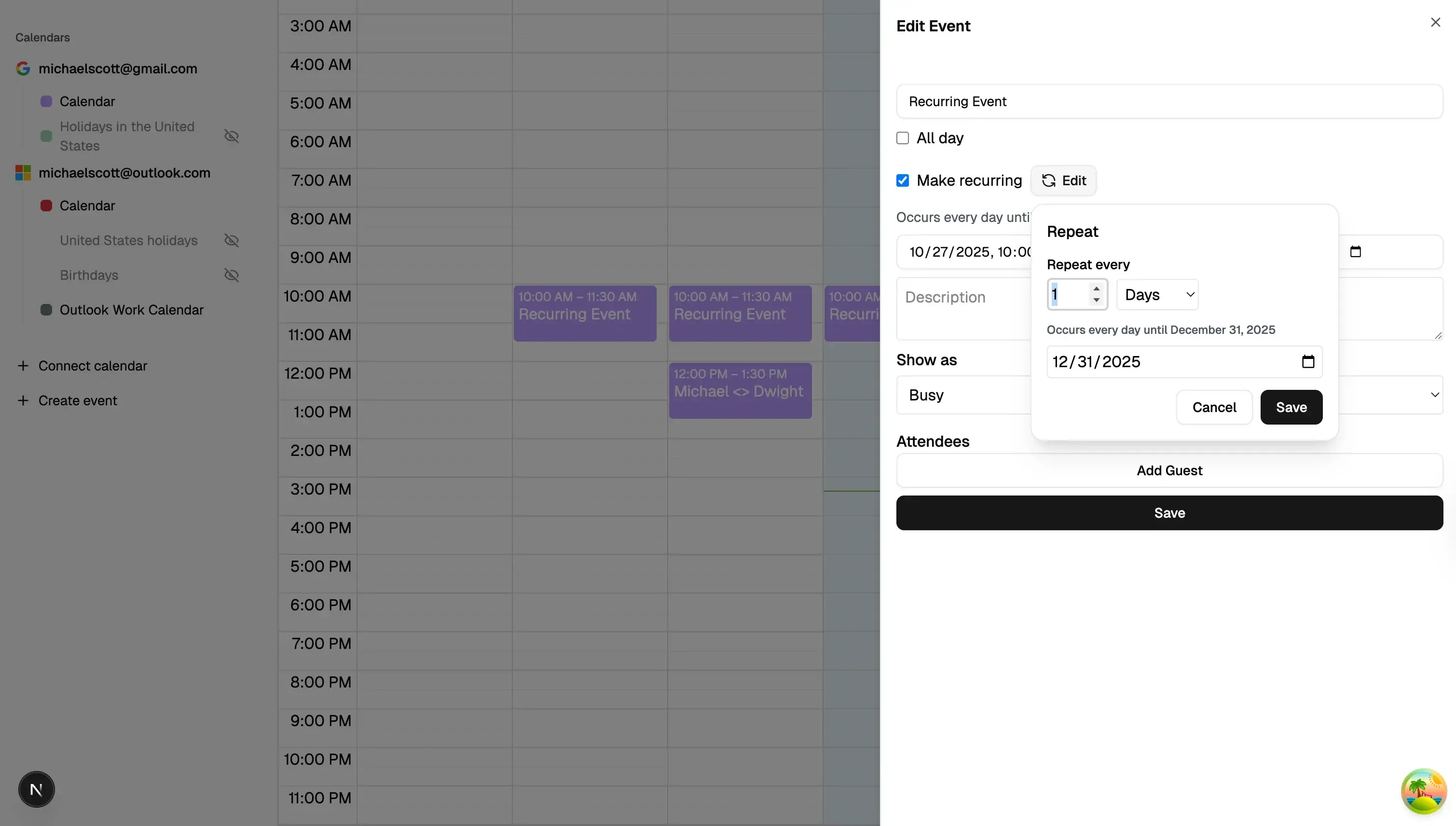 Calendar App- Edit Event UI
