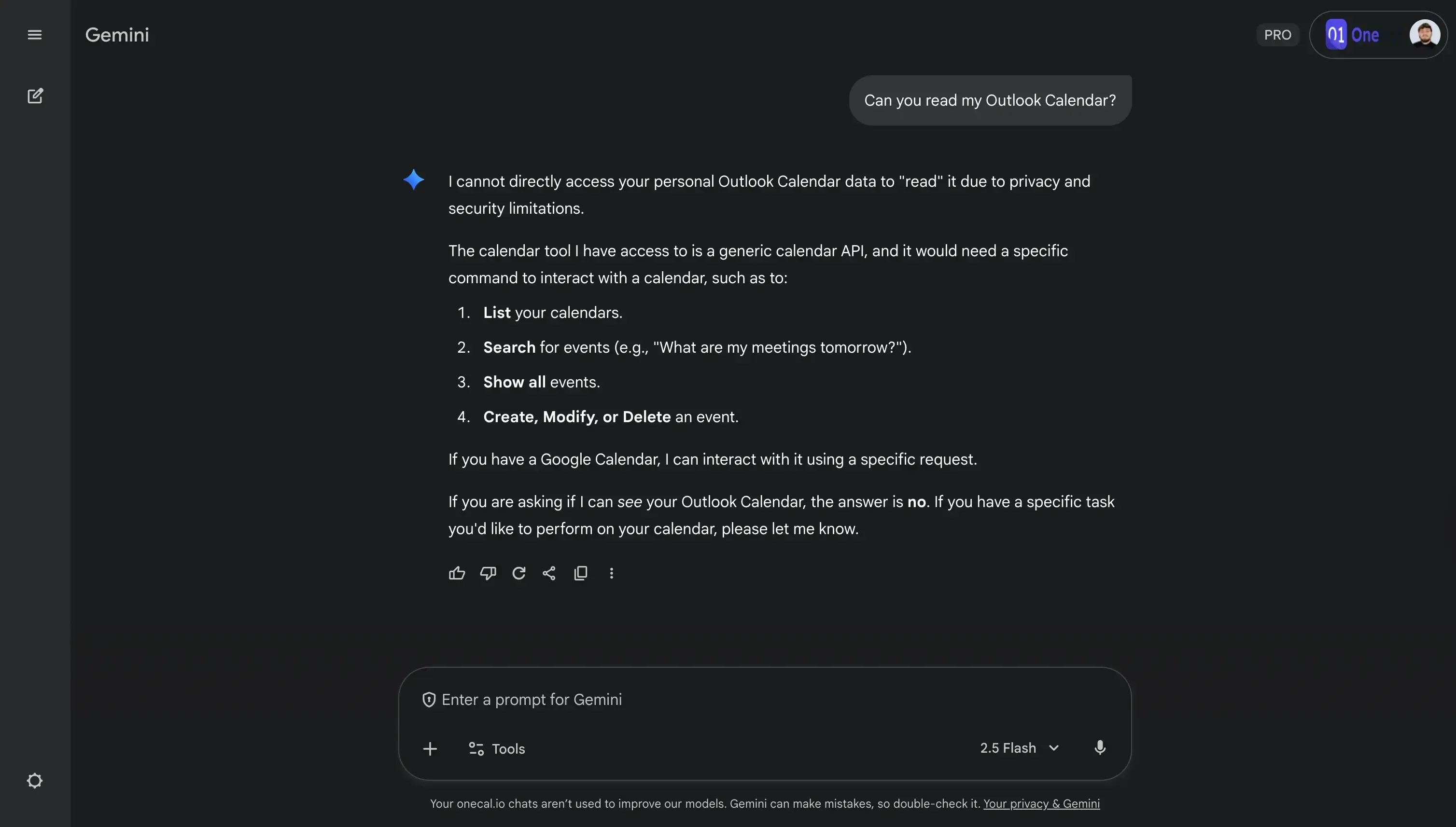 Gemini - Can you read Outlook Calendar