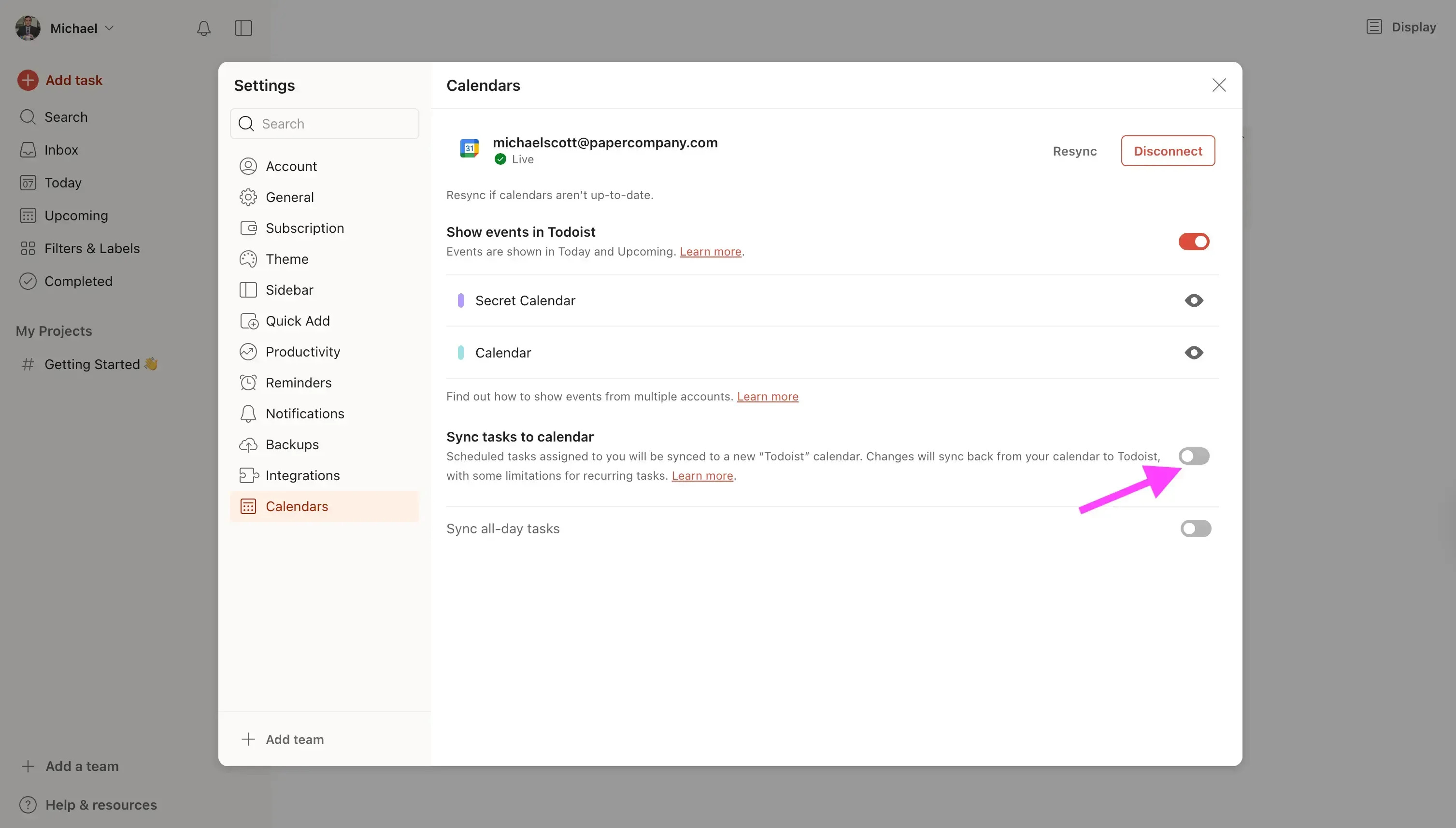 Todoist - Sync Tasks to Calendar