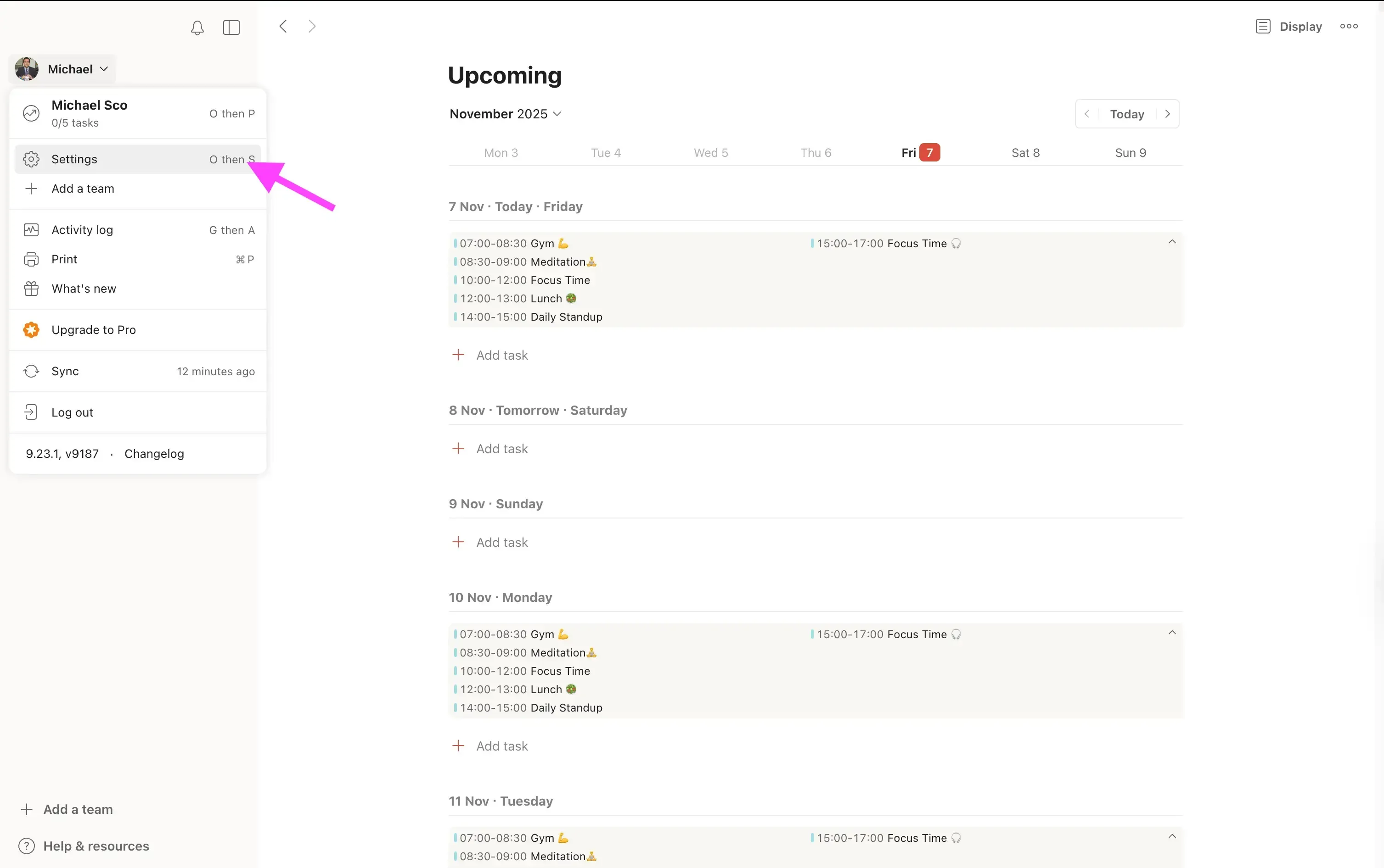 Todoist - Click Settings