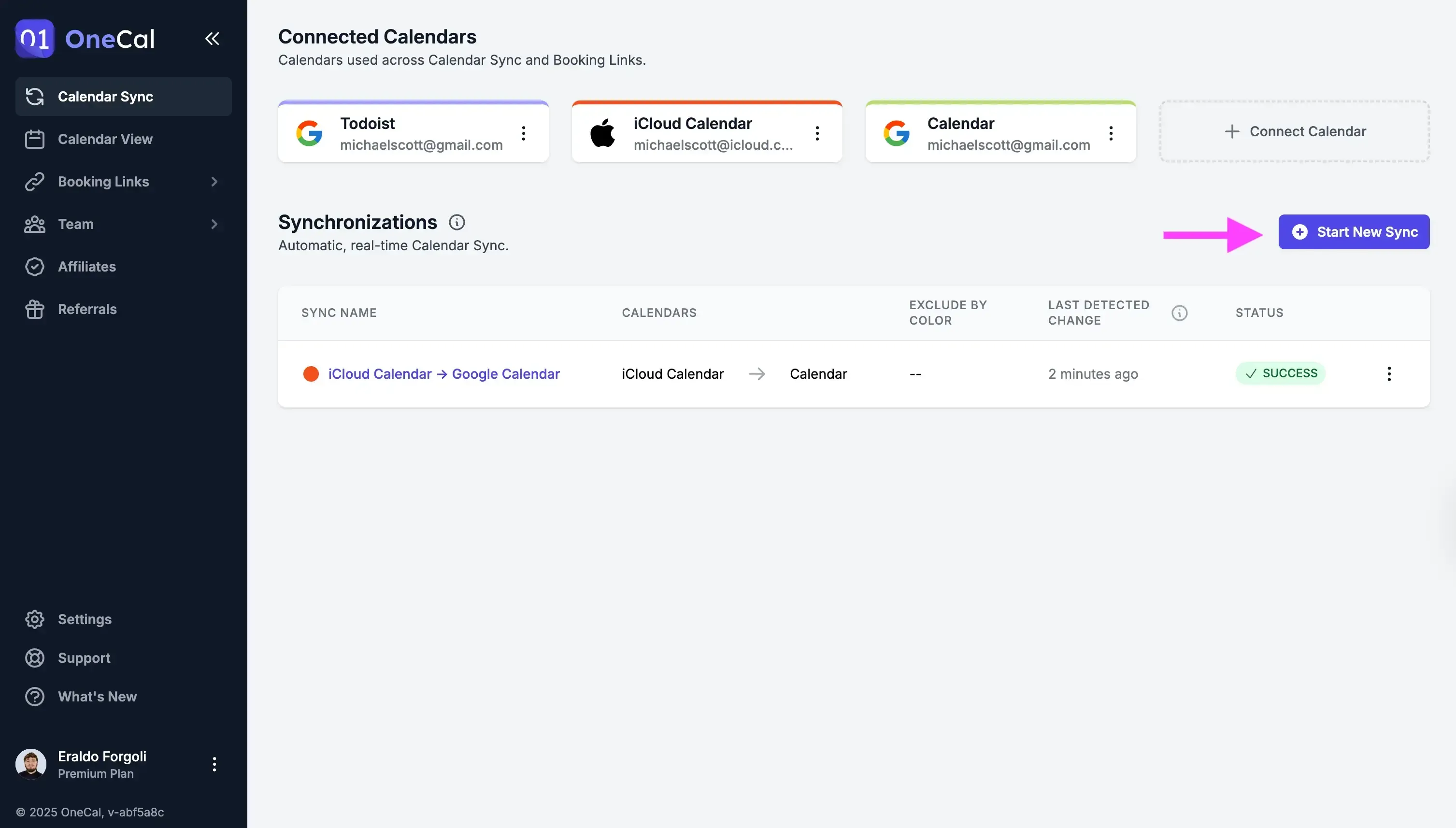 OneCal - Start new sync