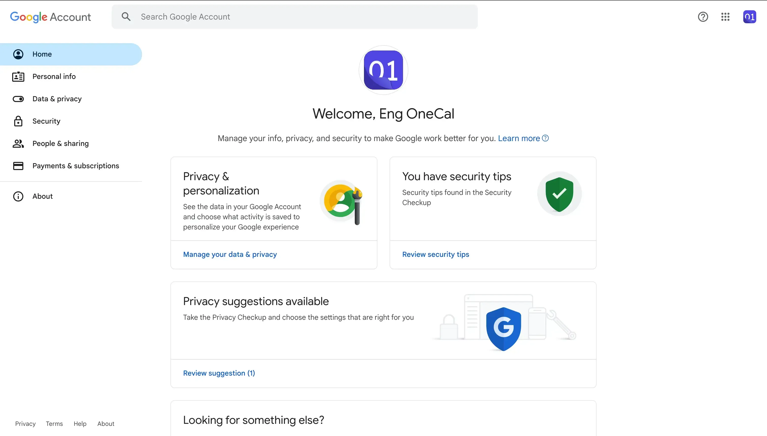 Google Account Homepage Google Account Homepage