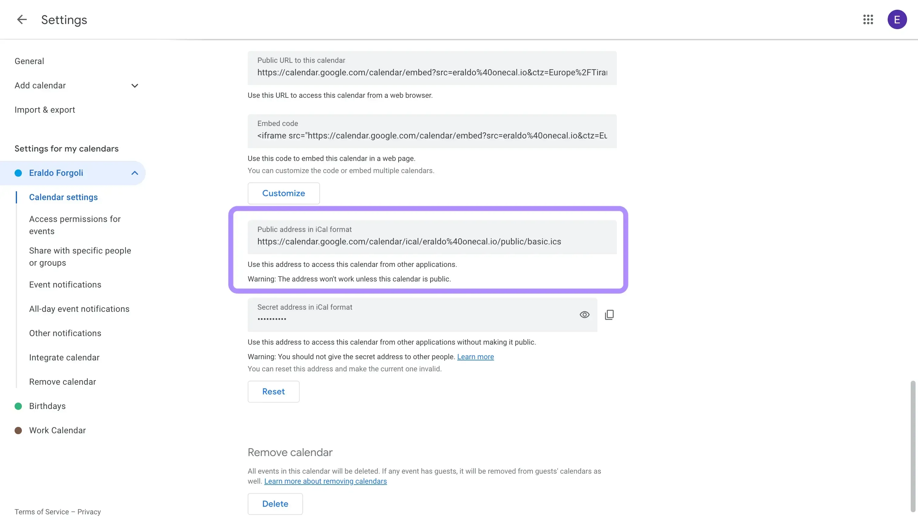 Google Calendar - Public Address in iCal format Google Calendar - Public Address in iCal format