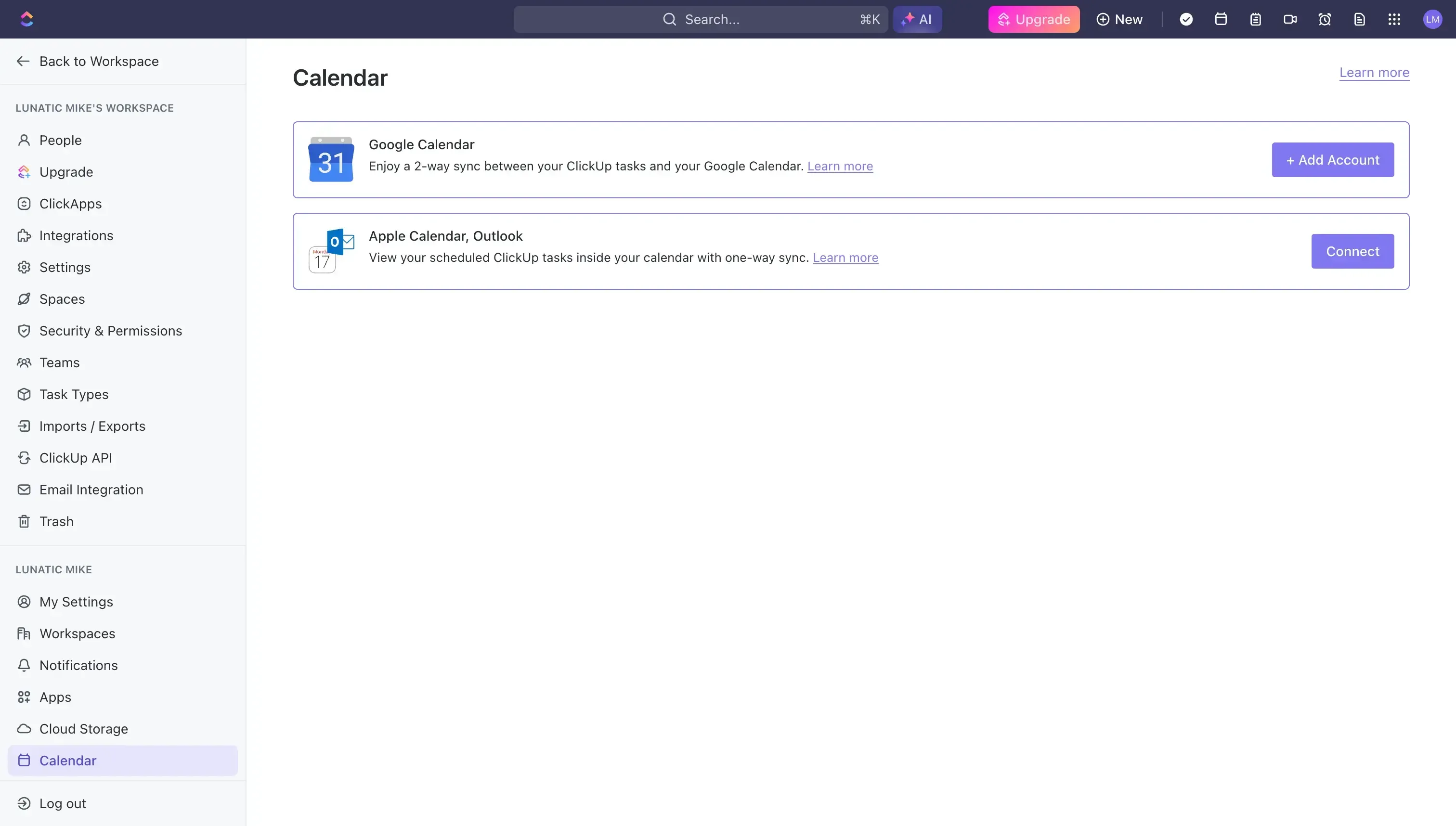 ClickUp Connect Calendar Page ClickUp Connect Calendar Page