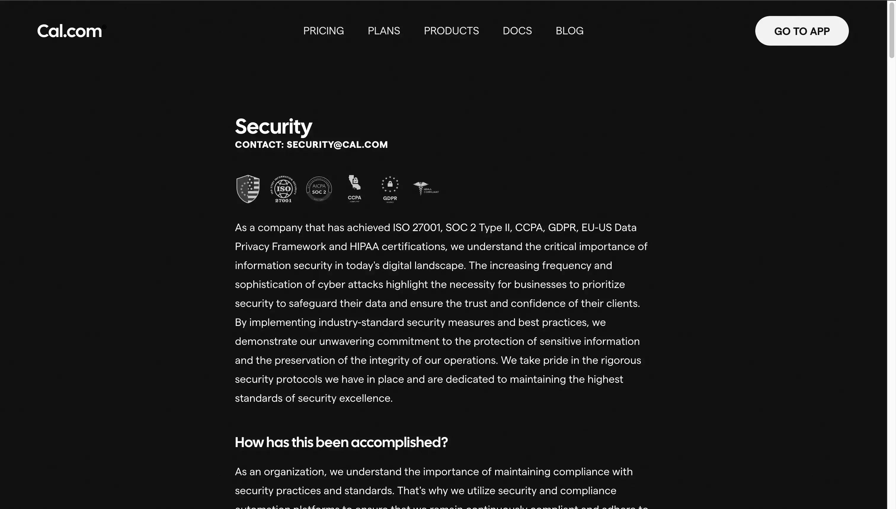 Cal.com security page Cal.com security page