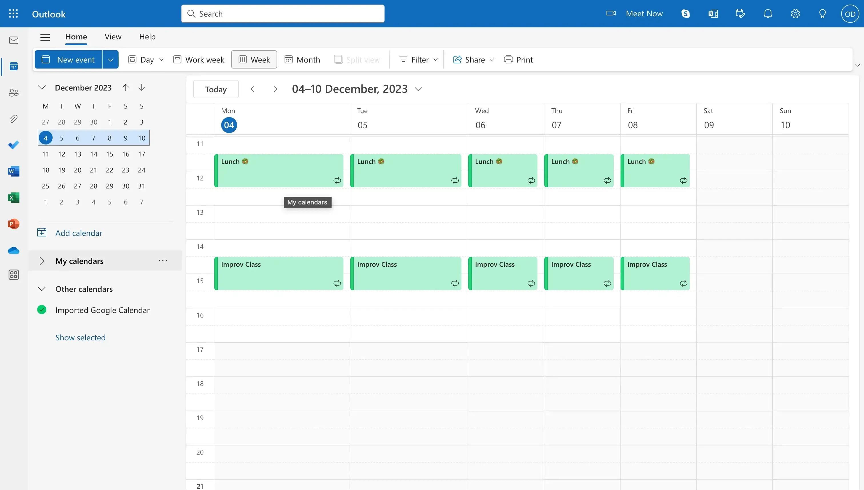 Outlook Calendar Screenshot Outlook Calendar Screenshot