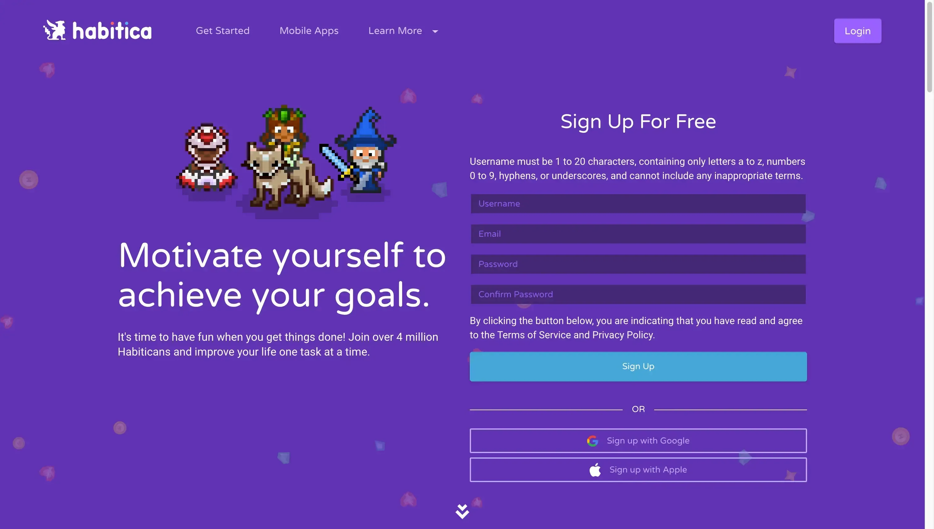 Habitica landing page Habitica landing page