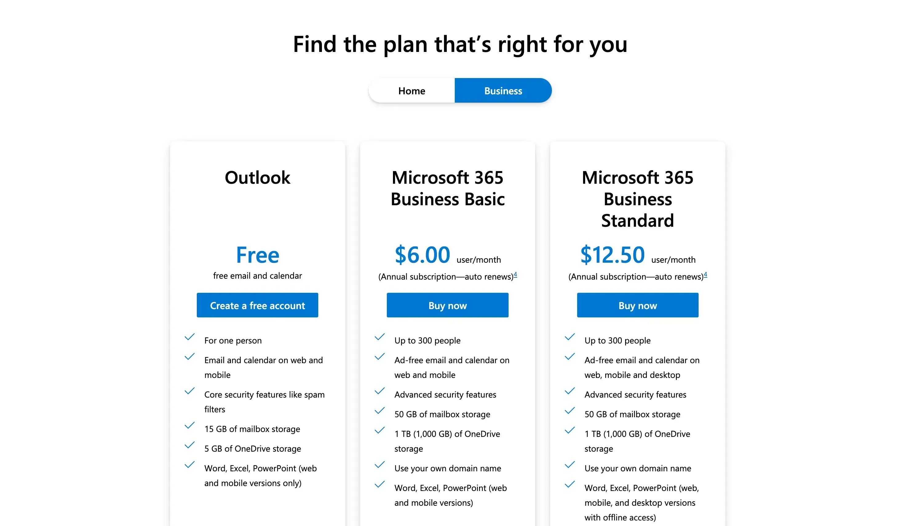 Outlook Pricing Page Outlook Pricing Page