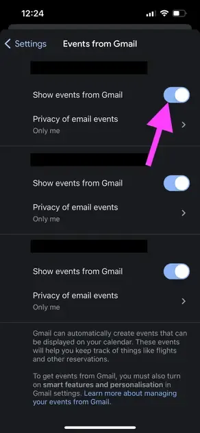 Google Calendar iOS - Enable "Show events from Gmail" 