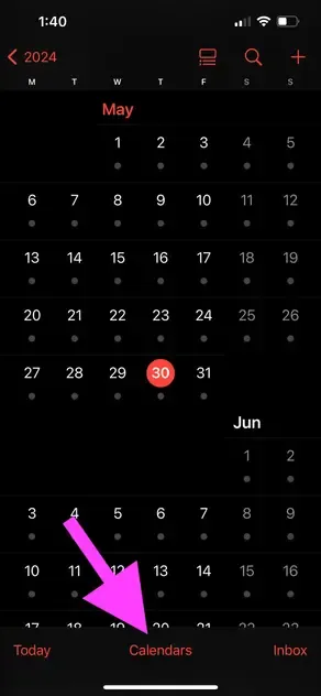 iPhone Calendar - Click "Calendars" iPhone Calendar - Click "Calendars"