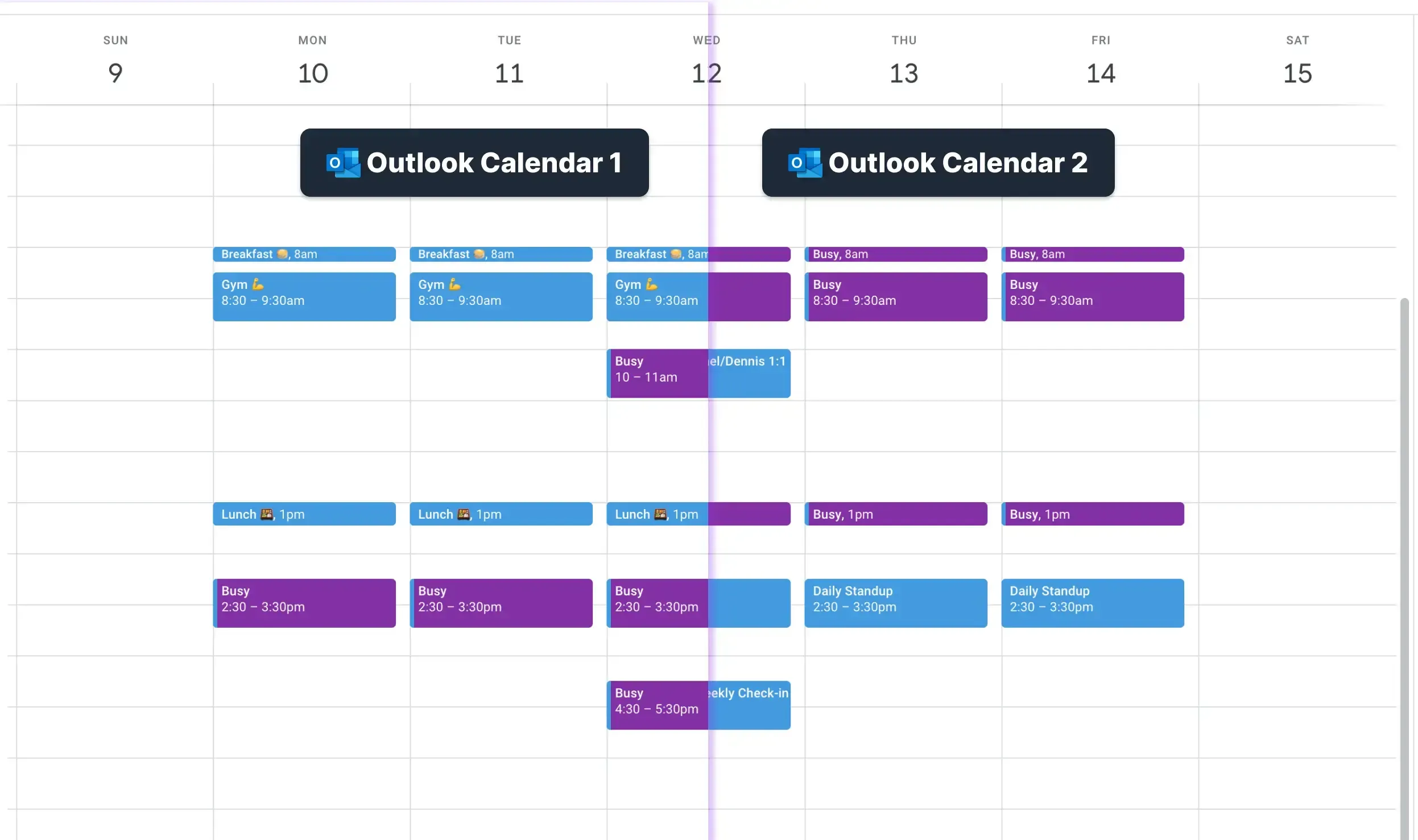 Example of merged Outlook Calendars Example of merged Outlook Calendars
