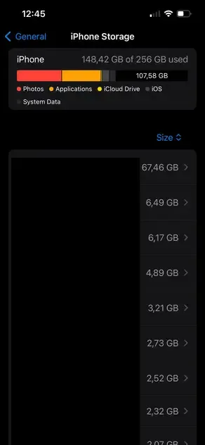 iPhone storage stats