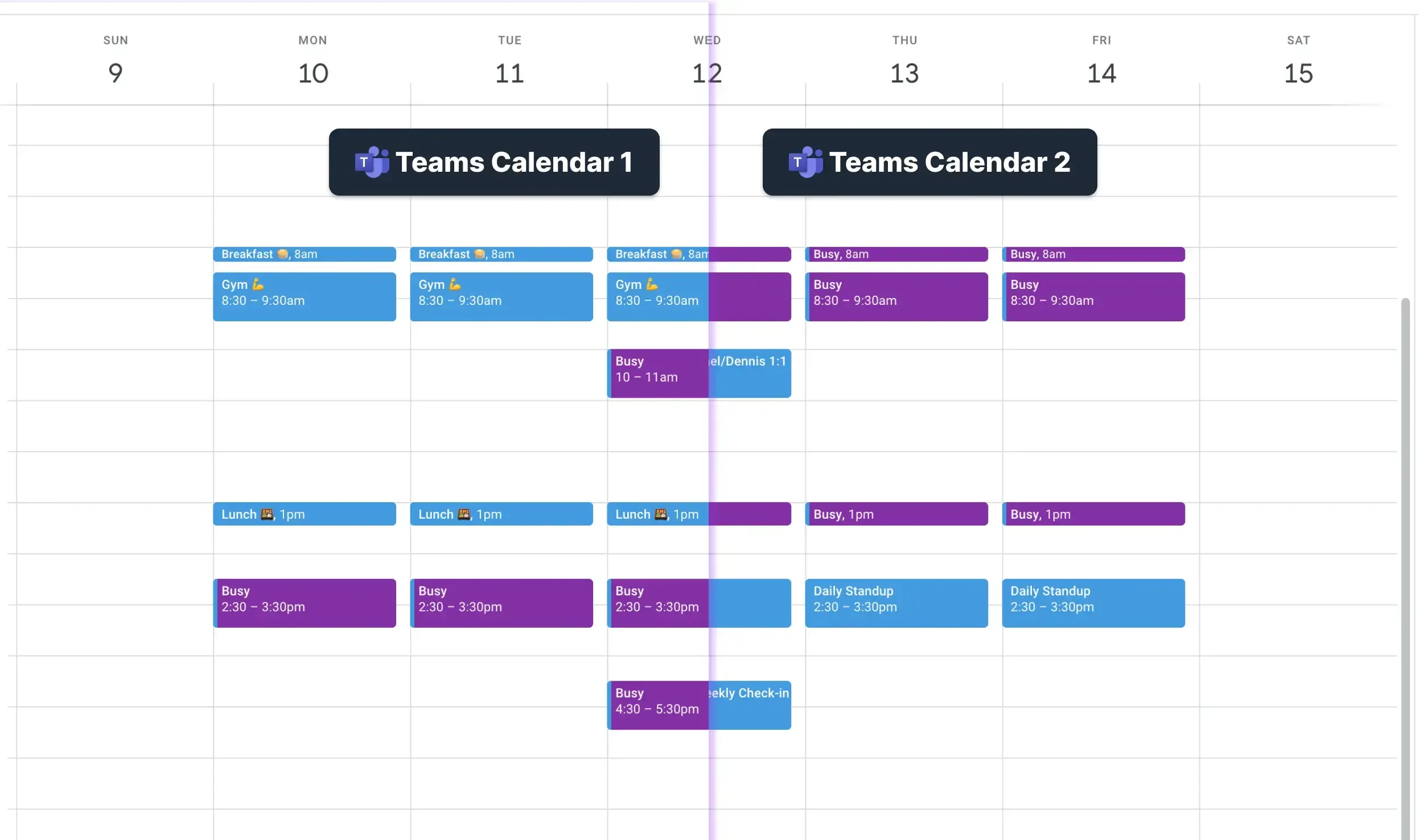 Illustration of two synced Microsoft Teams Calendars Illustration of two synced Microsoft Teams Calendars