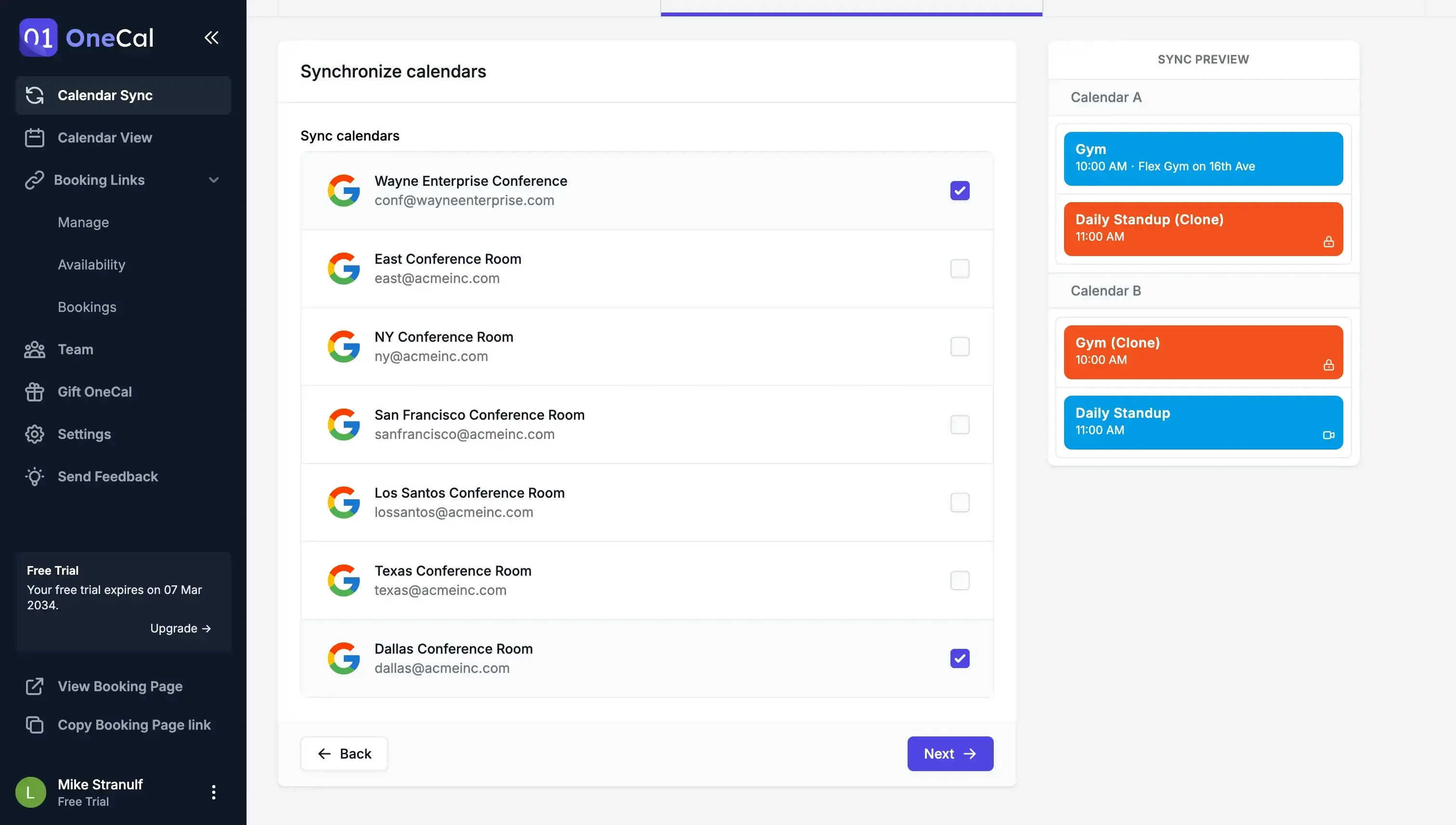 OneCal - Select the calendars to sync OneCal - Select the calendars to sync