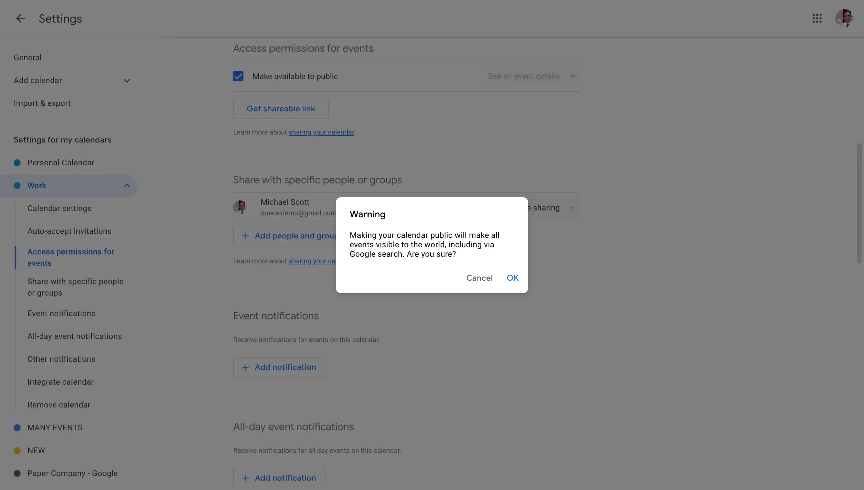 Google Calendar - Confirm that the Google Calendar will be available to the public Google Calendar - Confirm that the Google Calendar will be available to the public