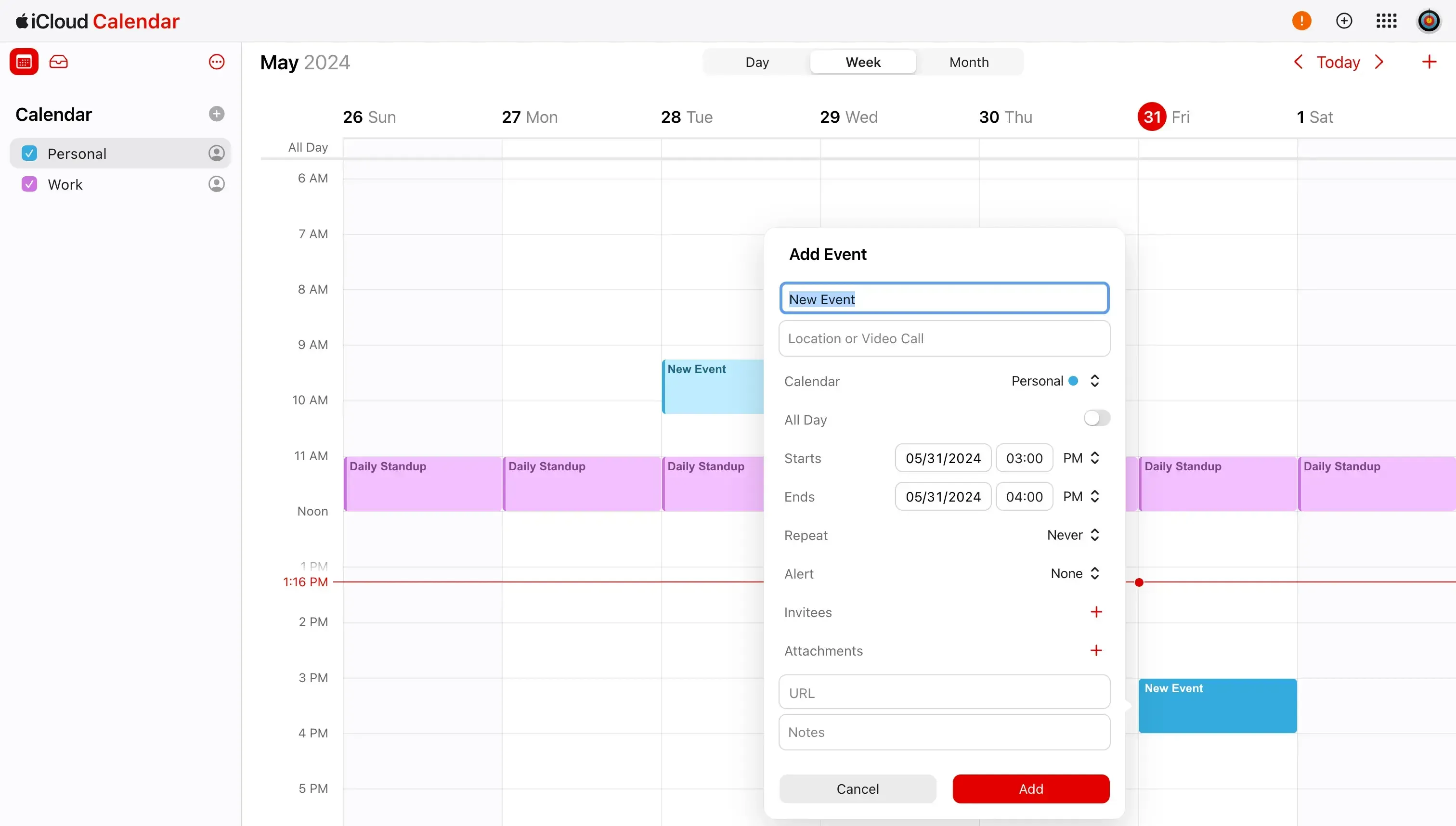 Apple Calendar Web - Create event Apple Calendar Web - Create event