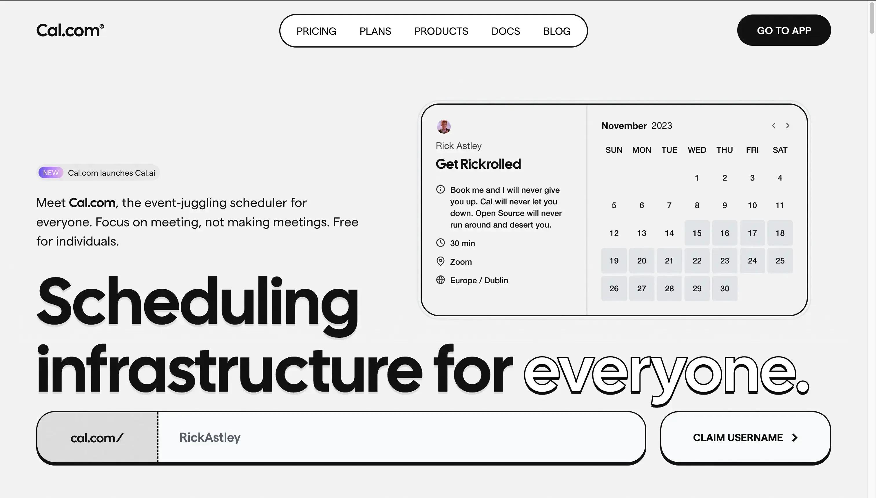 Cal.com landing page Cal.com landing page