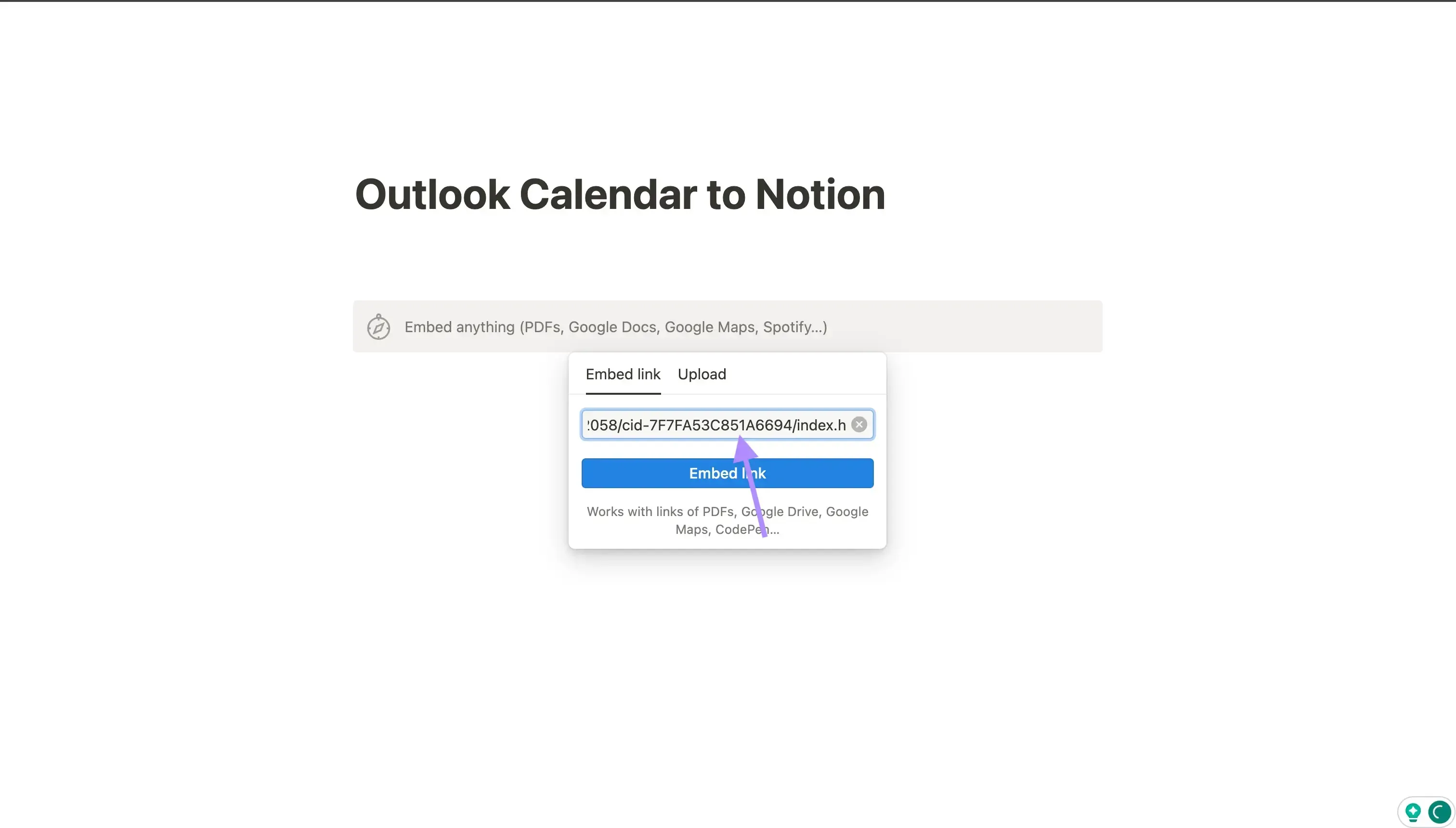 Notion interface where the user pastes the HTML URL Notion interface where the user pastes the HTML URL
